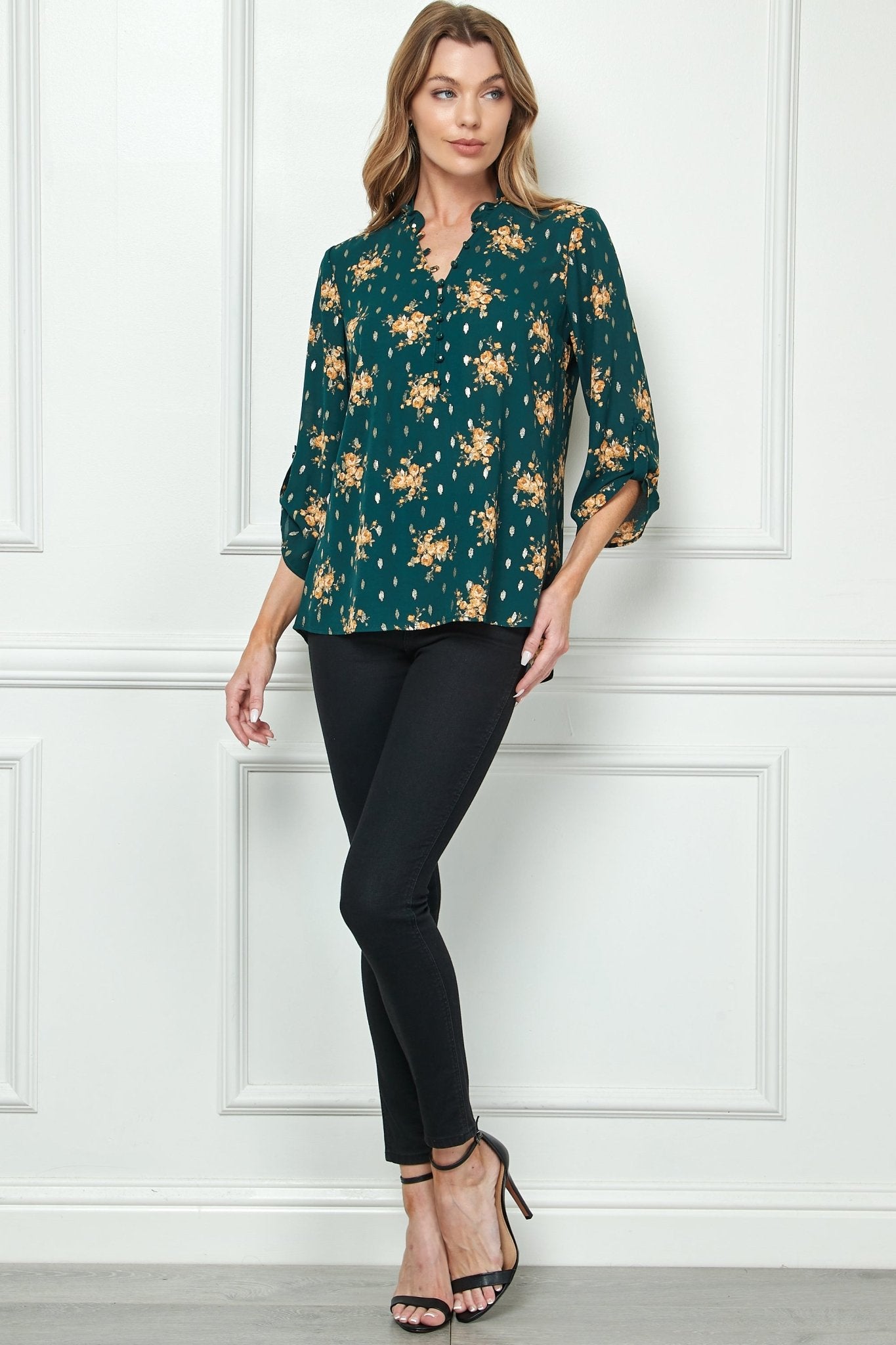 Hunter Blossom 3/4 Sleeve Popover - DressbarnShirts & Blouses