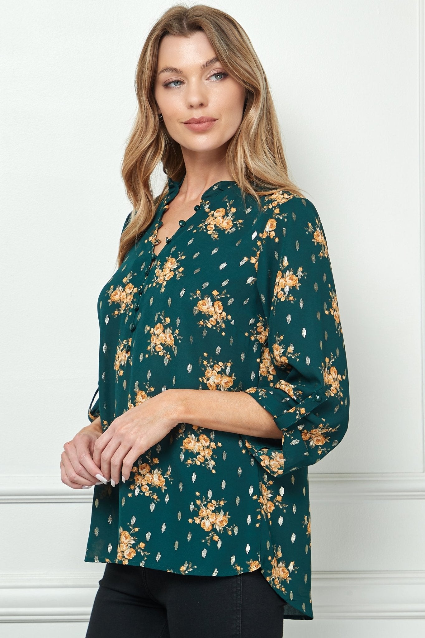 Hunter Blossom 3/4 Sleeve Popover - DressbarnShirts & Blouses