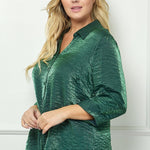 Hunter Green 3/4 Notch Sleeve Johnny Collar Button Front Shirt Top - Plus - DressbarnShirts & Blouses