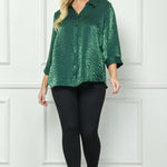 Hunter Green 3/4 Notch Sleeve Johnny Collar Button Front Shirt Top - Plus - DressbarnShirts & Blouses