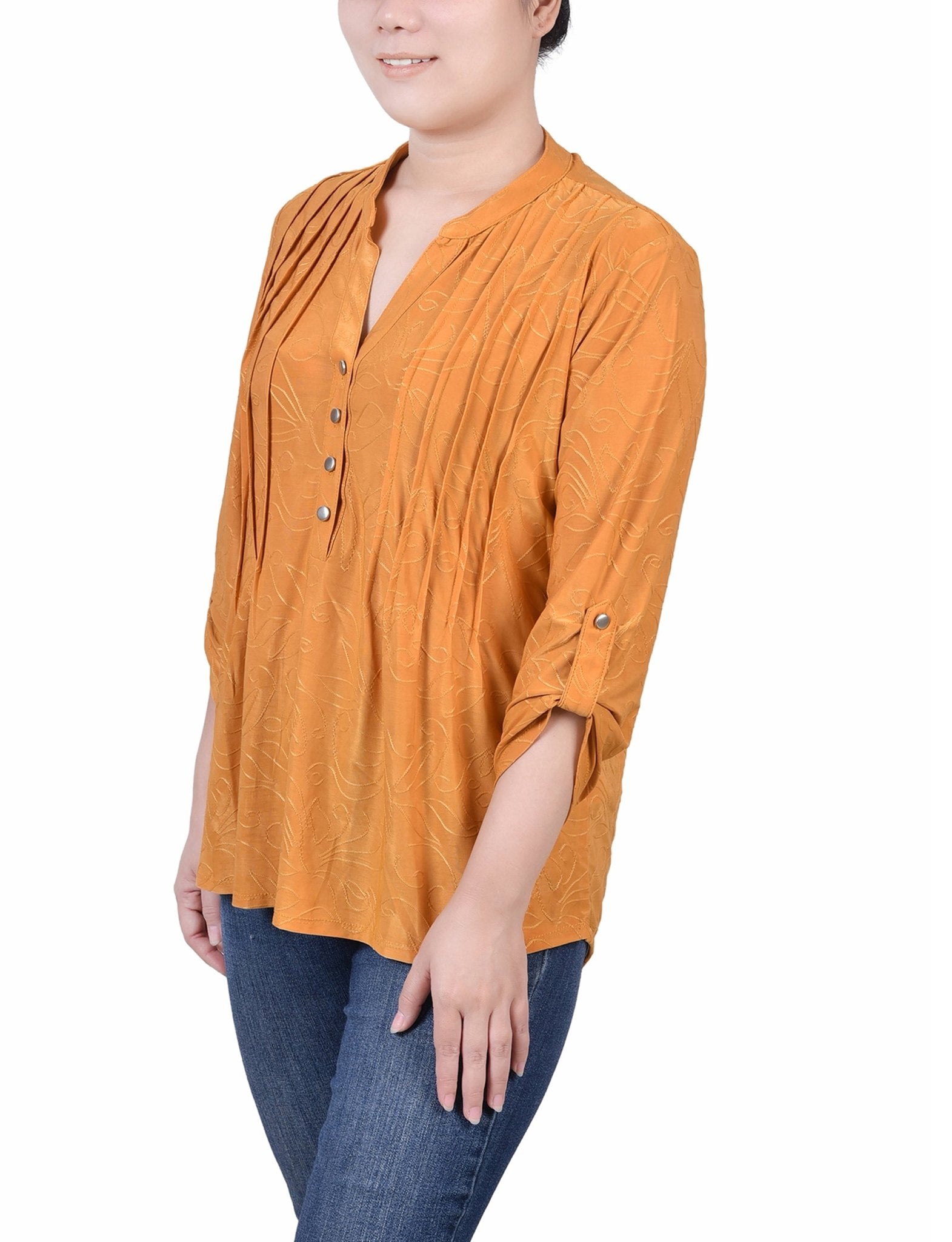 Inca Gold 3/4 Roll Tab Pullover Top - Petite - DressbarnBlouses