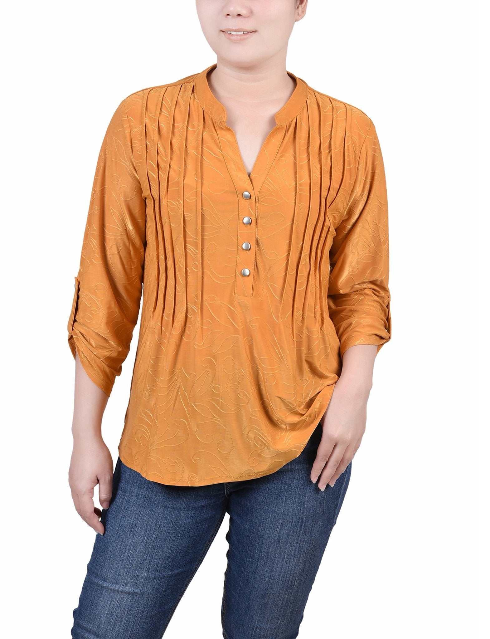 Inca Gold 3/4 Roll Tab Pullover Top - Petite - DressbarnBlouses