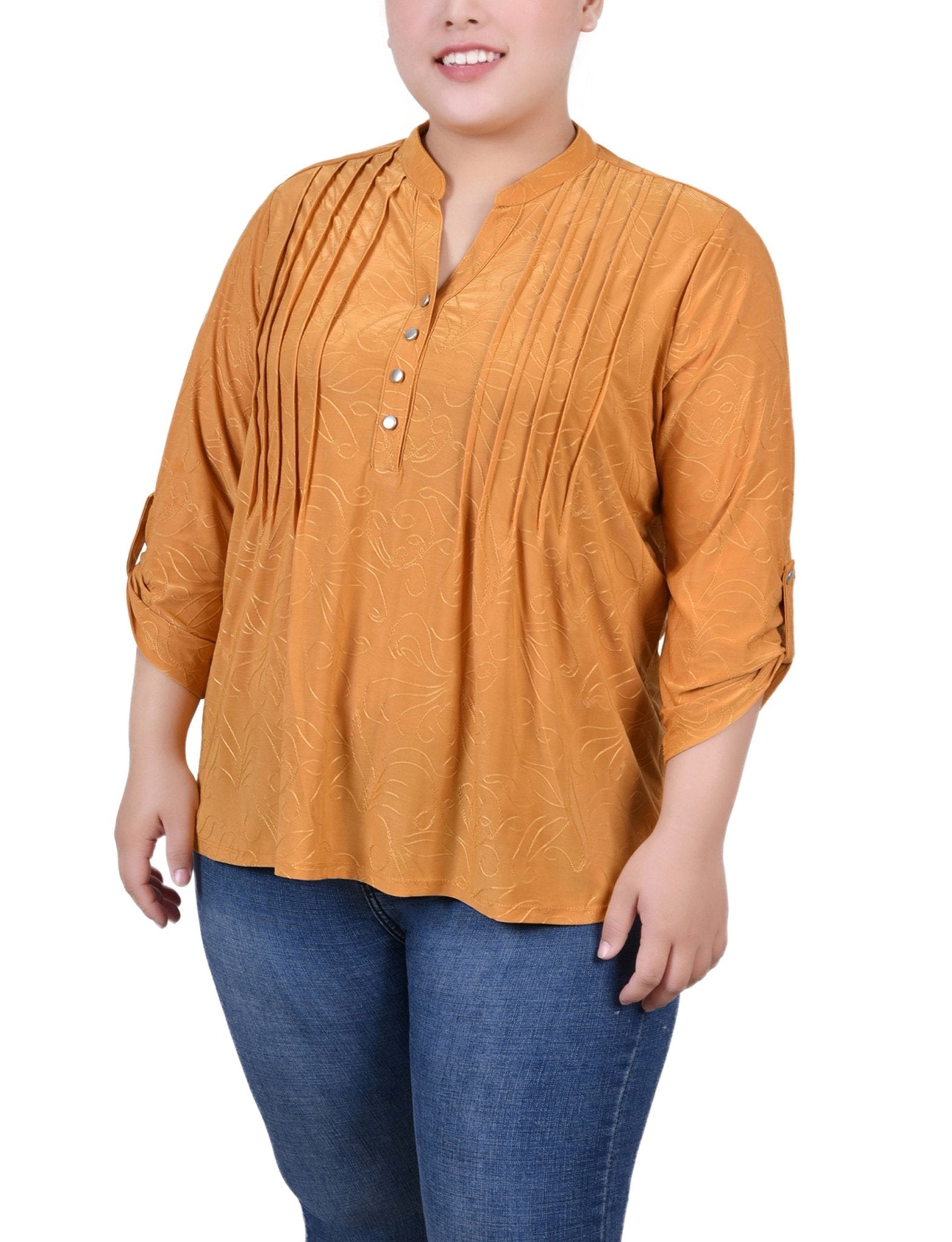 Inca Gold 3/4 Roll Tab Pullover Top - Plus - DressbarnBlouses