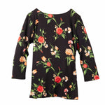 Inner Beauty 3/4 Sleeve Surplice Front V-Neck Black Floral Top - DressbarnApparel