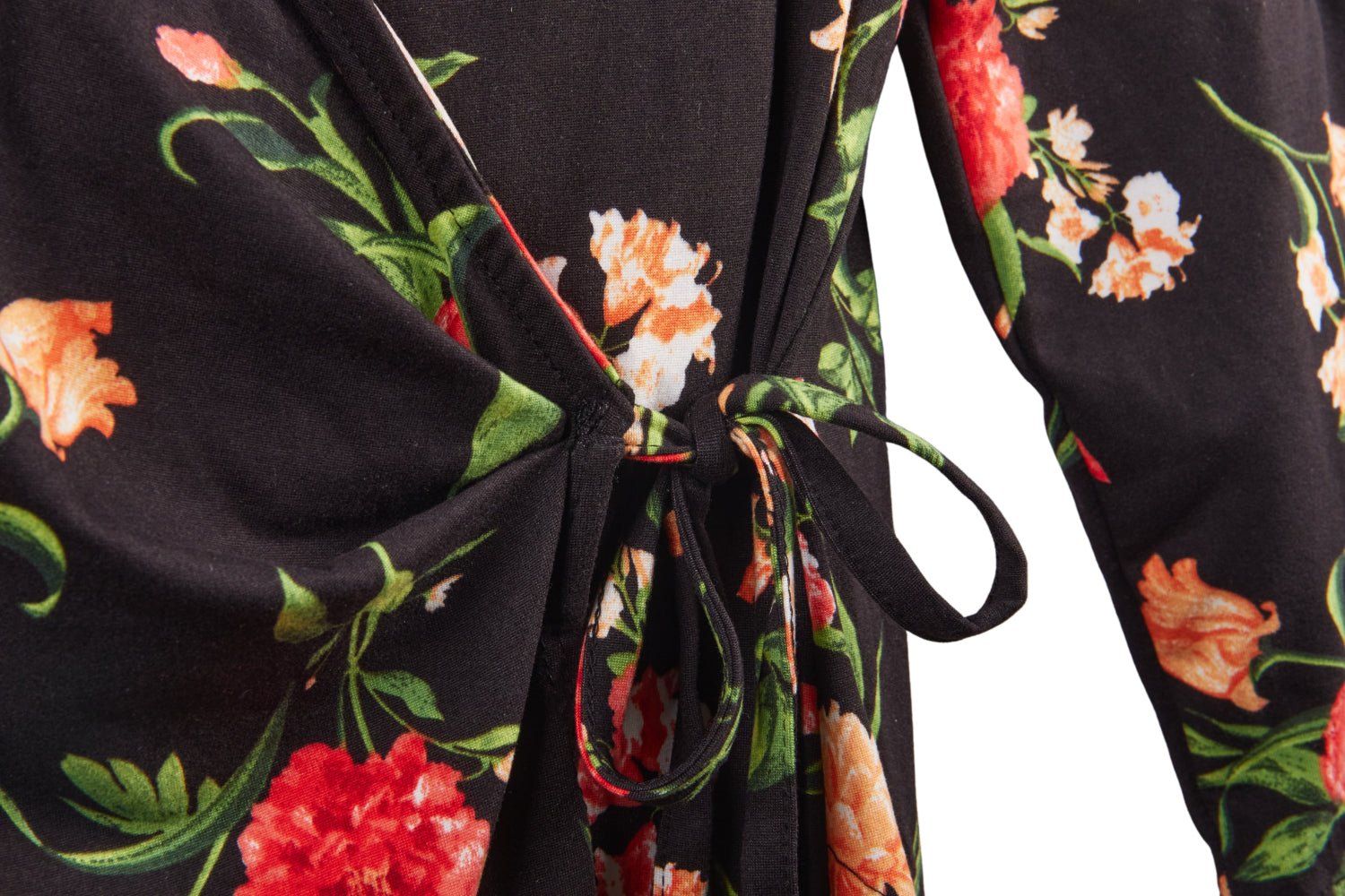 Inner Beauty 3/4 Sleeve Surplice Front V-Neck Black Floral Top - DressbarnApparel