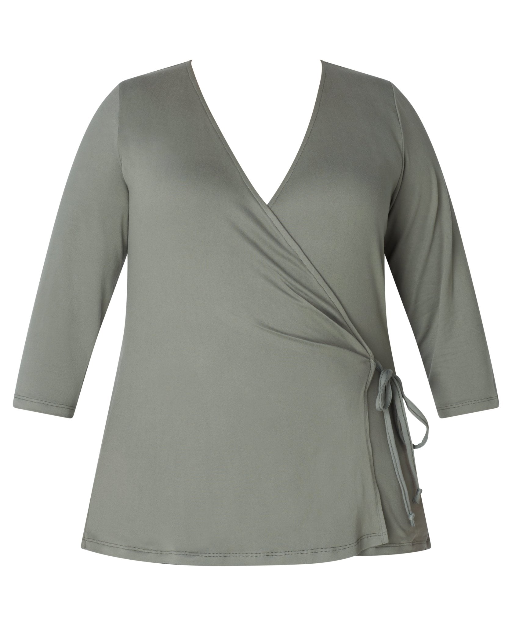 Inner Beauty Plus Solid 3/4 Sleeve Surplice Front V - Neck Top - DressbarnBlouses