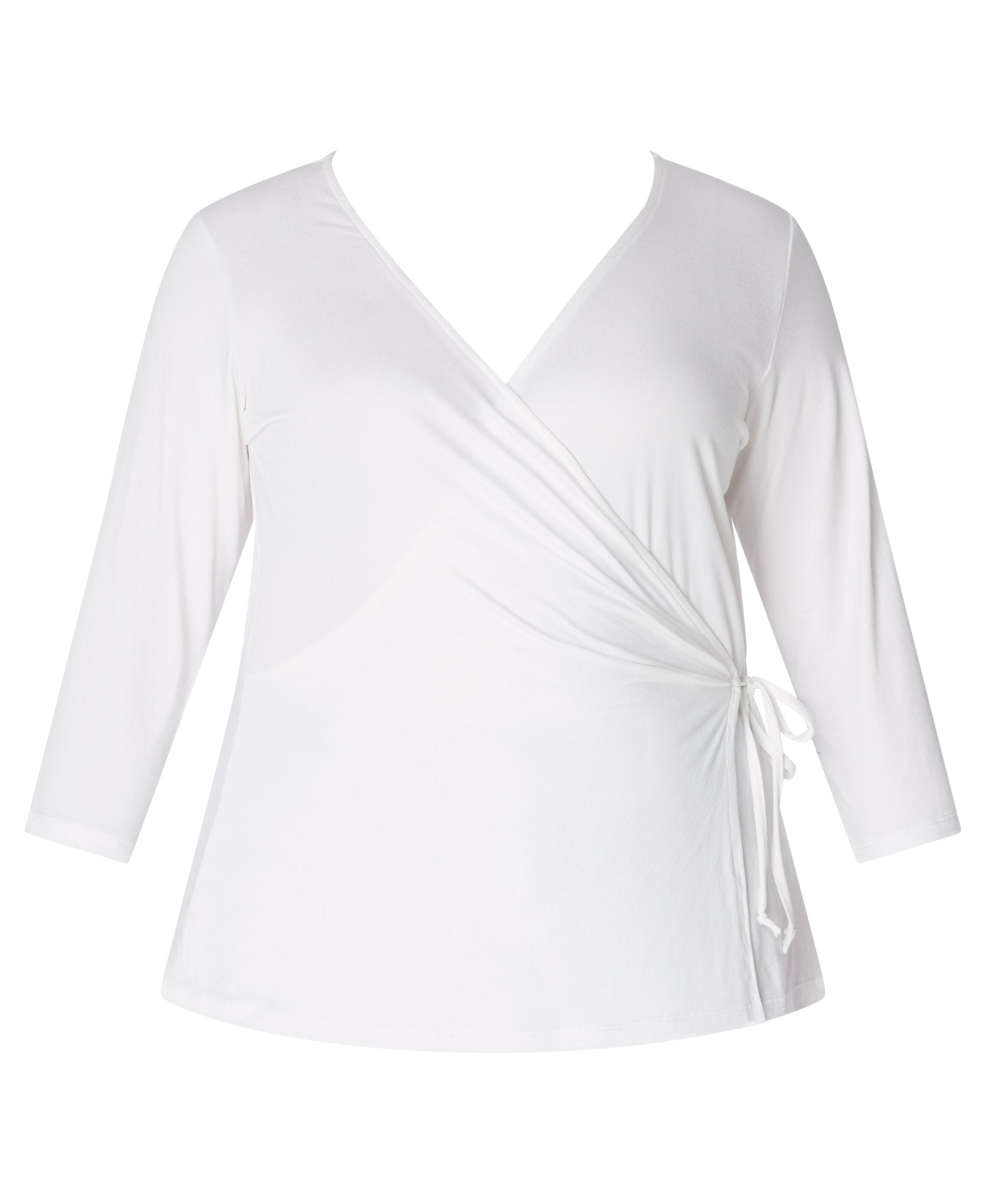 Inner Beauty Plus Solid 3/4 Sleeve Surplice Front V - Neck Top - DressbarnBlouses