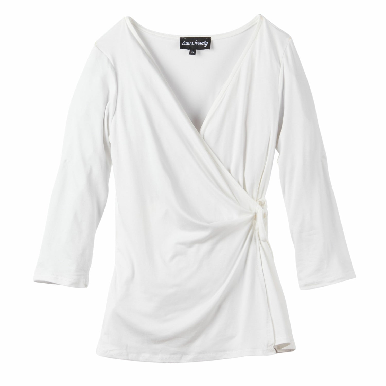 Inner Beauty Solid 3/4 Sleeve Surplice Front V-Neck Top - DressbarnApparel