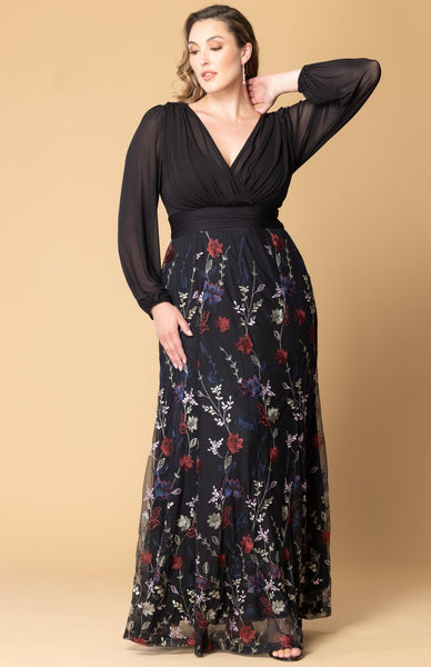 Kiyonna Women's Plus Size Isabella Embroidered Mesh Gown, 4X