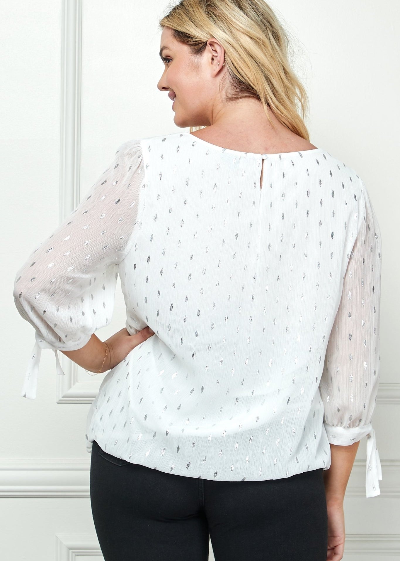 Ivory 3/4 Tie Sleeve Bubble Blouse - Plus - DressbarnShirts & Blouses