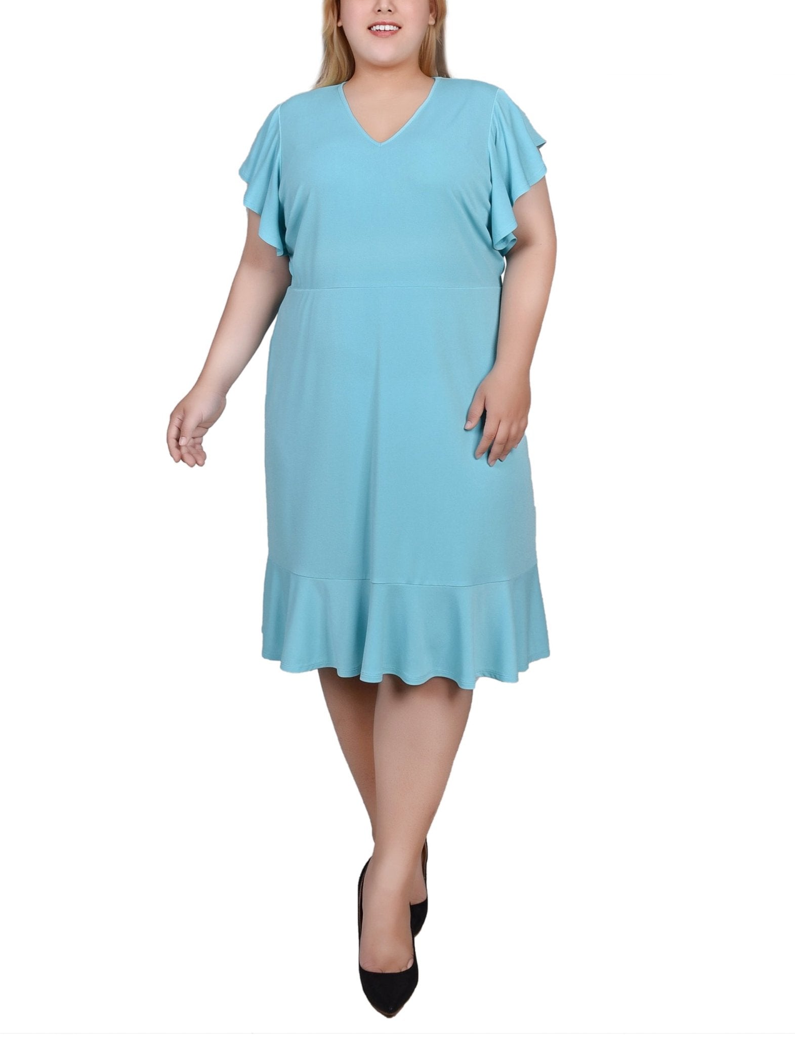 Jade Flutter Sleeve Dress With Flounced Hem - Plus - DressbarnKnee Length & Midi Dresses