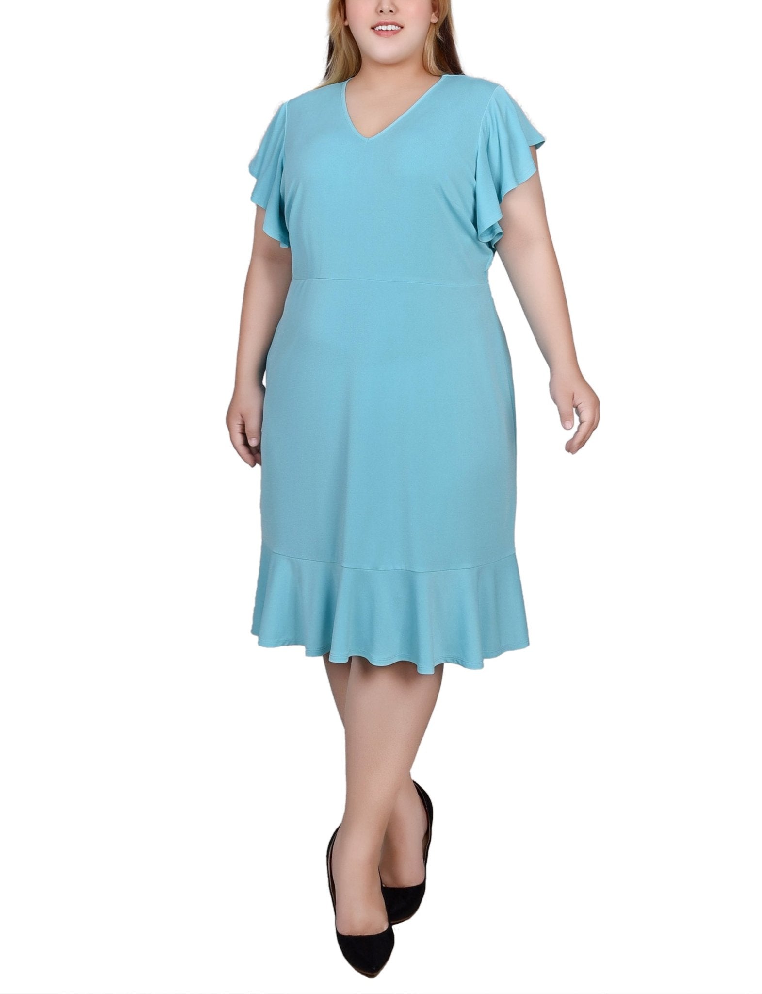 Jade Flutter Sleeve Dress With Flounced Hem - Plus - DressbarnKnee Length & Midi Dresses