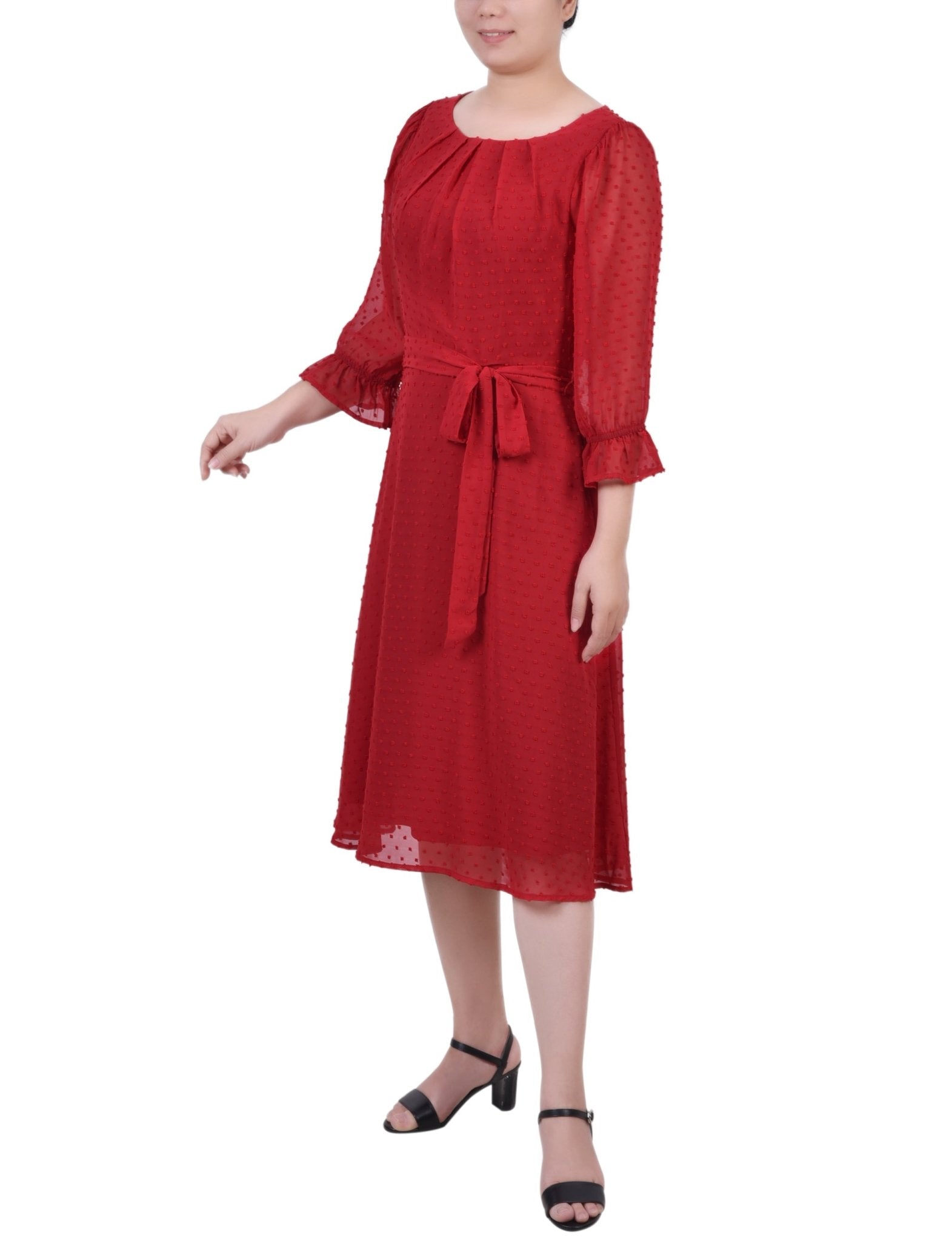 Jester Red 3/4 Length Pearl Detail Dress - DressbarnKnee Length & Midi Dresses