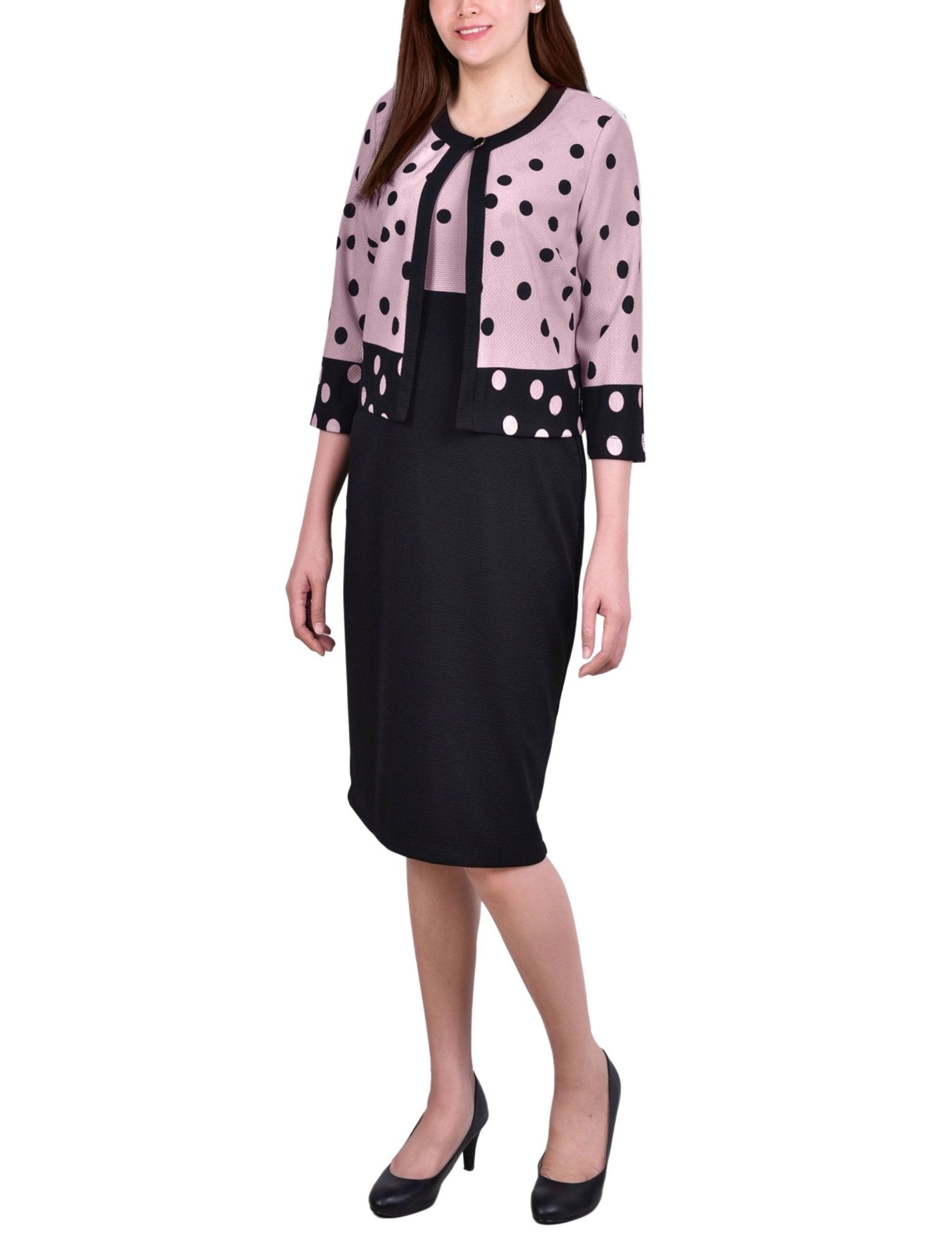 Katiya Dotted Colorblocked Dress Set - DressbarnKnee Length & Midi Dresses