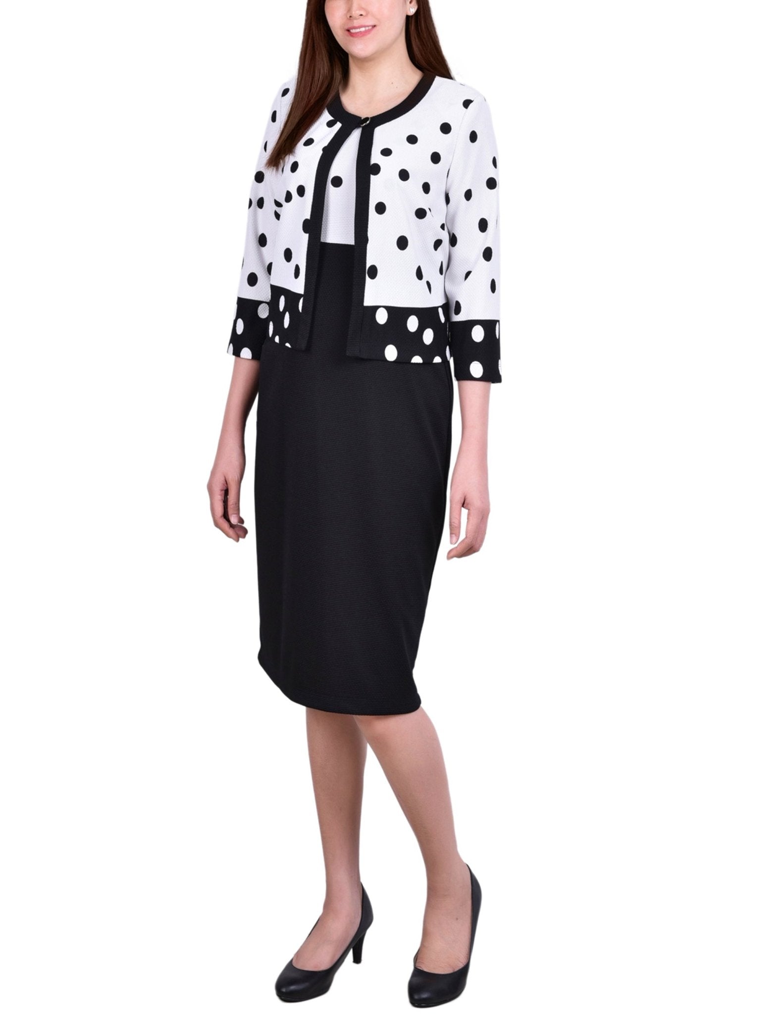 Katlyn Dotted Colorblocked Dress Set - DressbarnKnee Length & Midi Dresses
