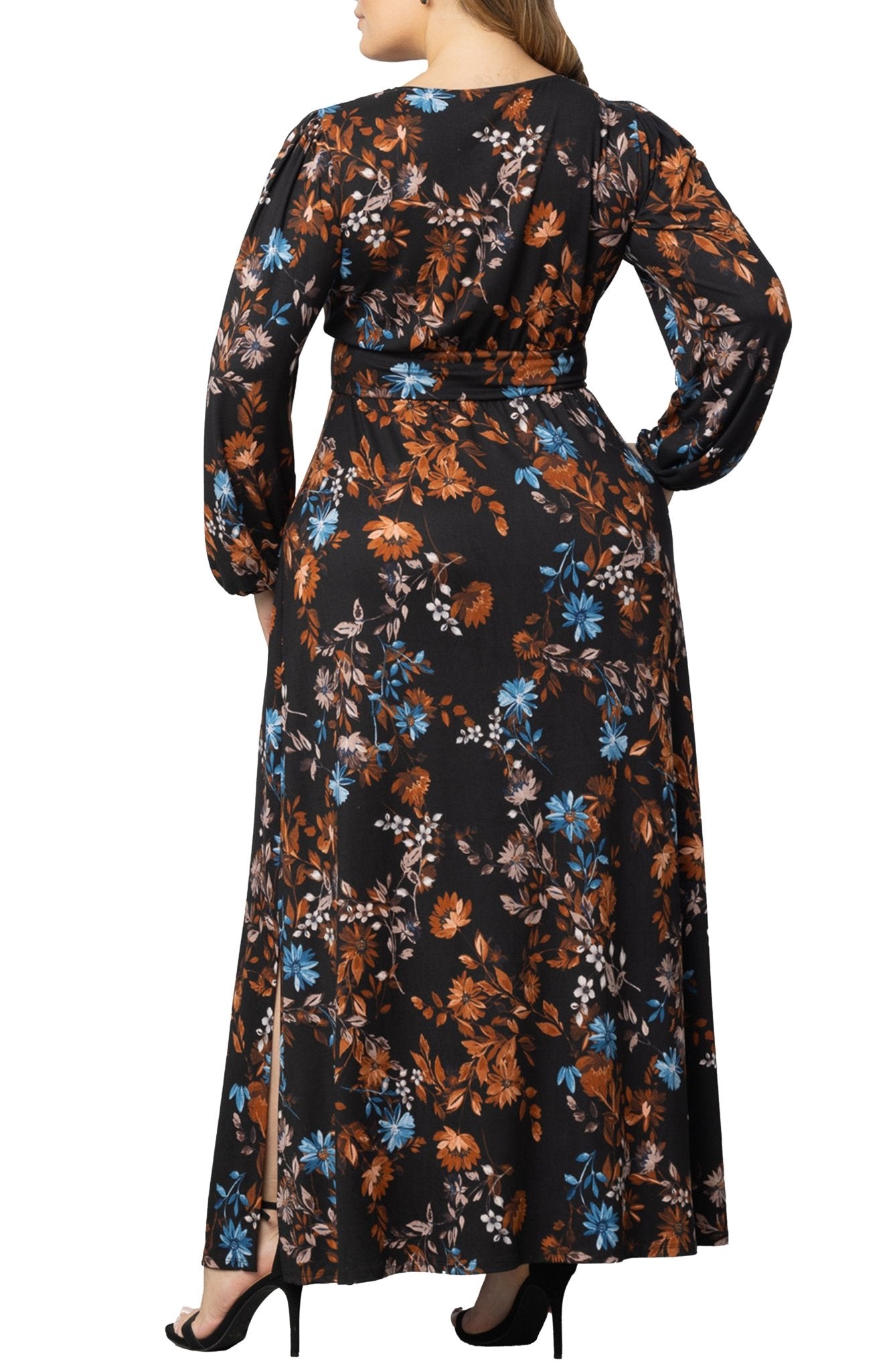 thumbnail image 2 of HAOMEILI Plus Size Floral Maxi Dress - Long Sleeve V-Neck Dress With Pockets 4XL Rose Black 2 of 9