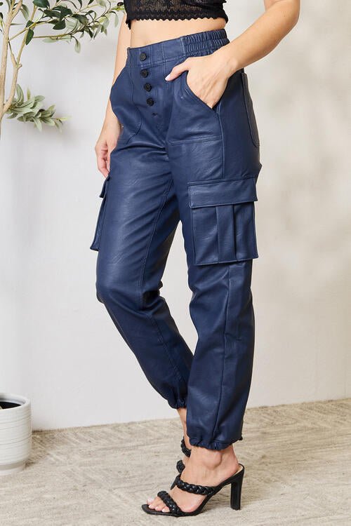 Baby Blue Faux Leather Cargo Pants