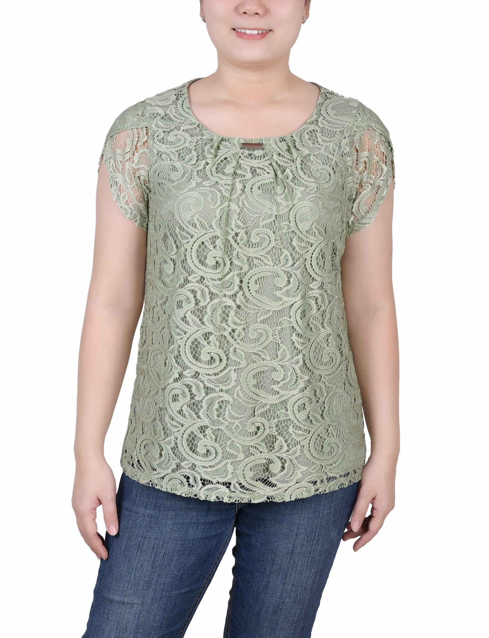 Lace Petal Sleeve Top - Petite - DressbarnShirts & Blouses