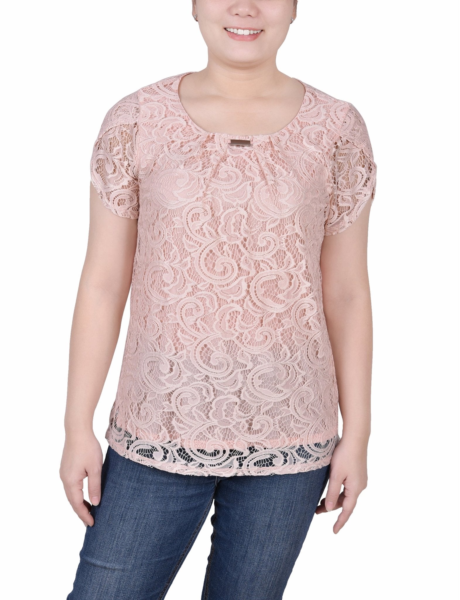 Lace Petal Sleeve Top - Petite - DressbarnShirts & Blouses