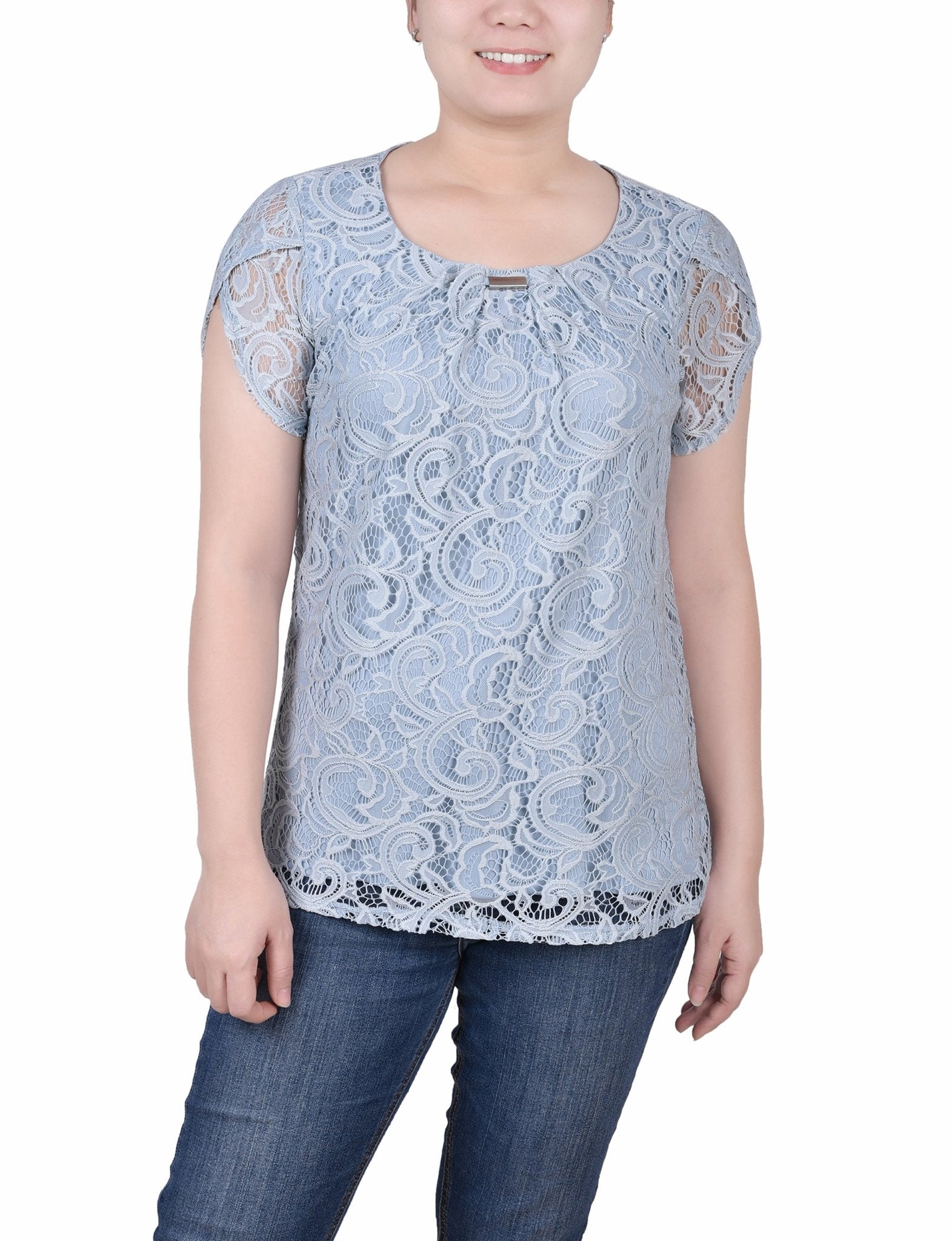 Lace Petal Sleeve Top - Petite - DressbarnShirts & Blouses