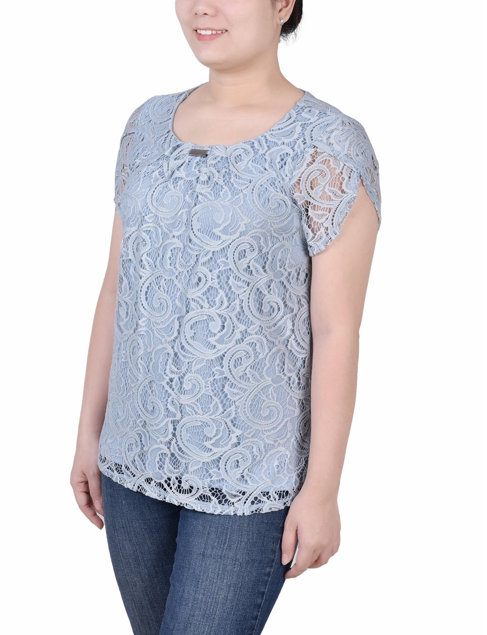 Lace Petal Sleeve Top - Petite - DressbarnShirts & Blouses