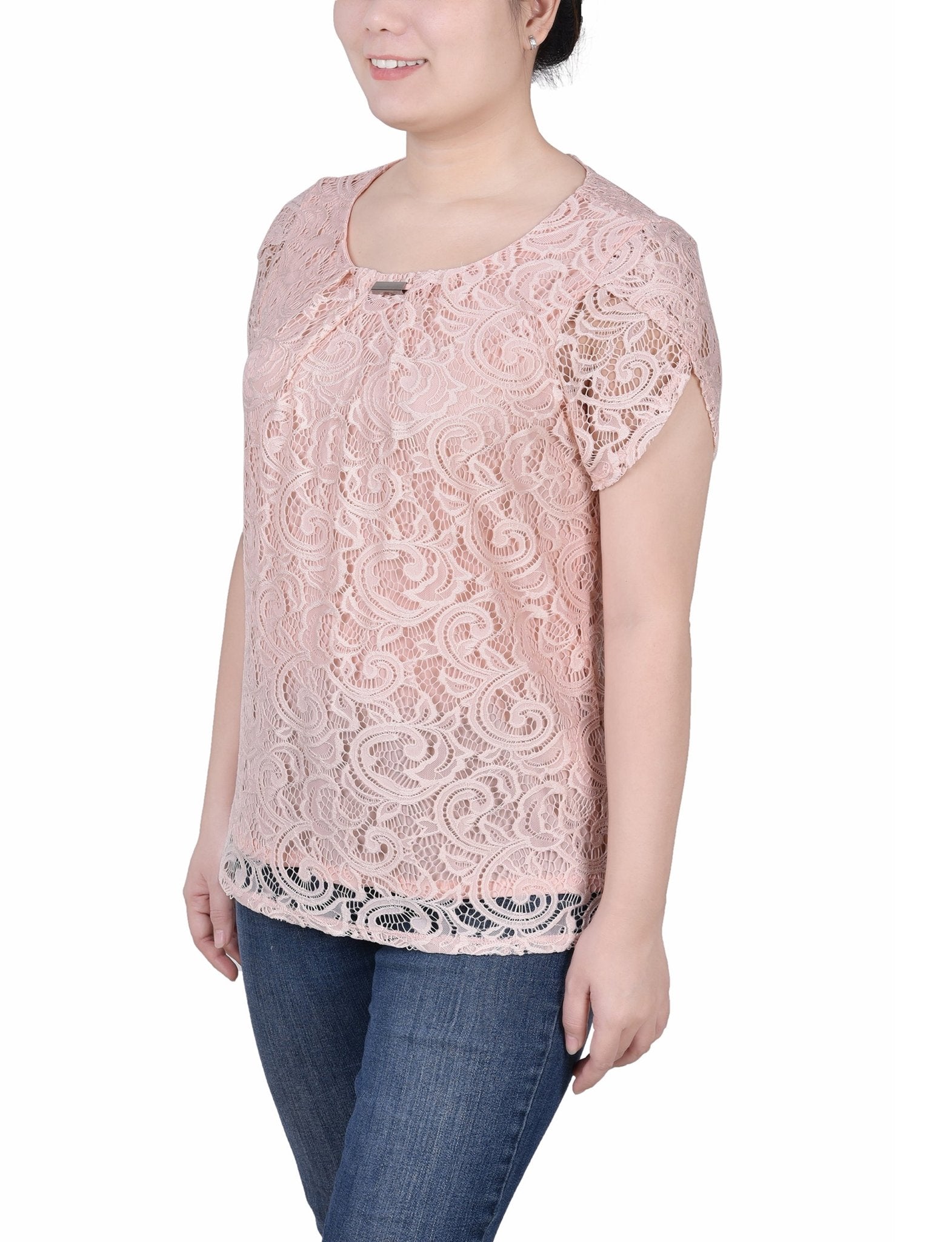 Lace Petal Sleeve Top - Petite - DressbarnShirts & Blouses