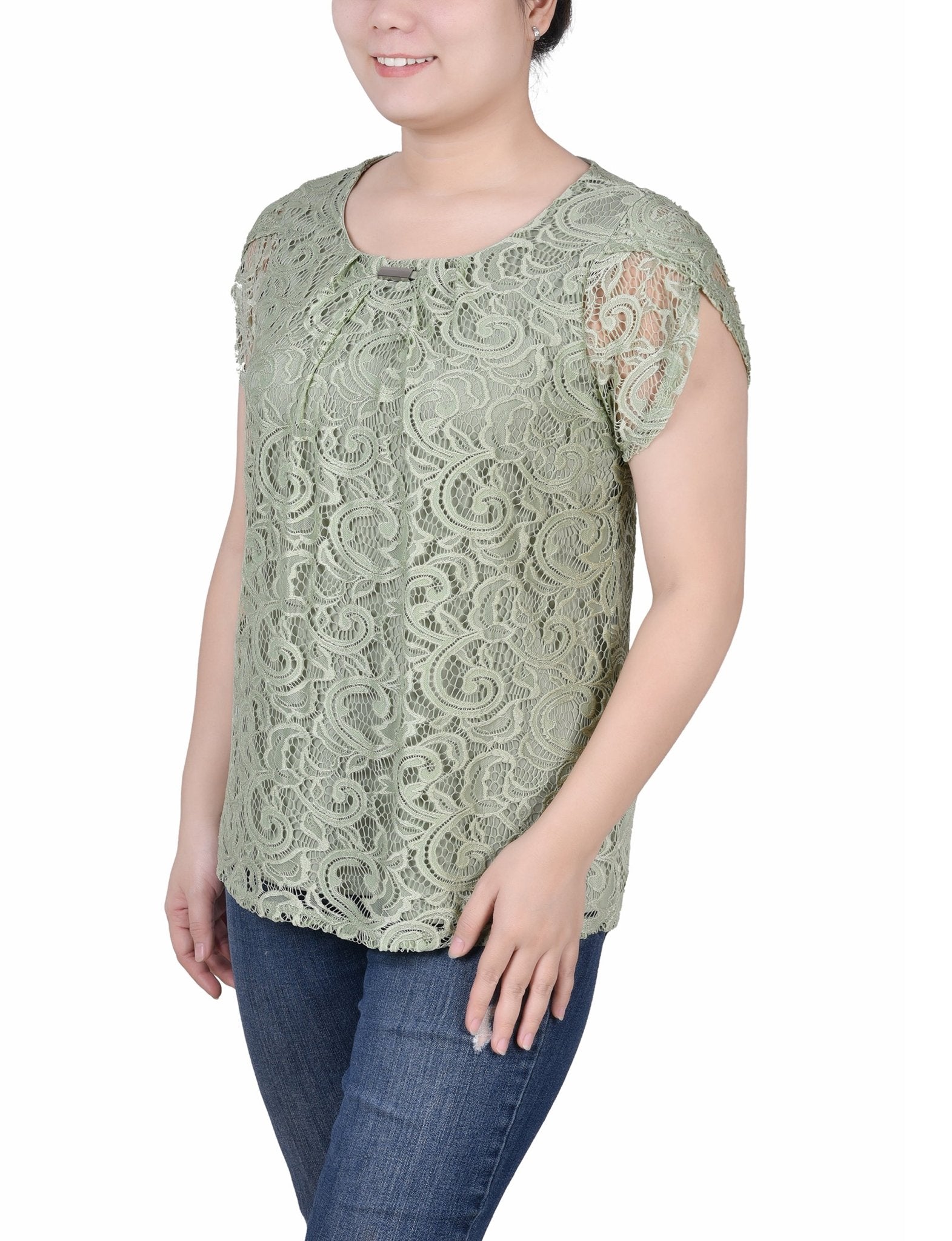 Lace Petal Sleeve Top - Petite - DressbarnShirts & Blouses