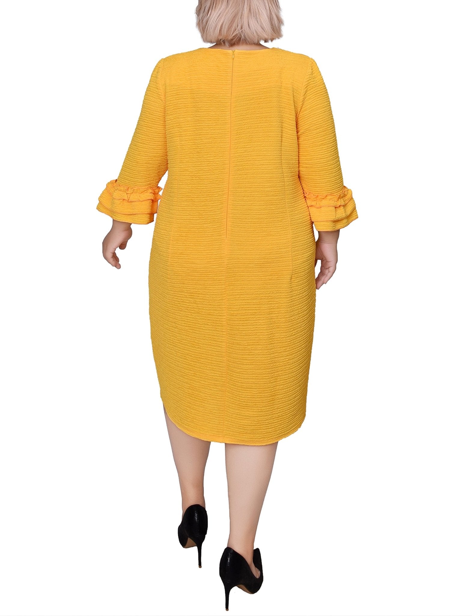 Lemon 3/4 Sleeve Textured Knit Dress - Plus Lemon 3/4 Sleeve Textured Knit Dress - Plus