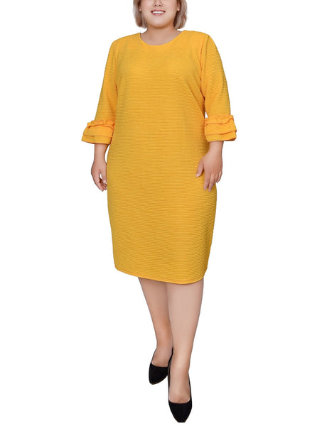 Lemon 3/4 Sleeve Textured Knit Dress - Plus