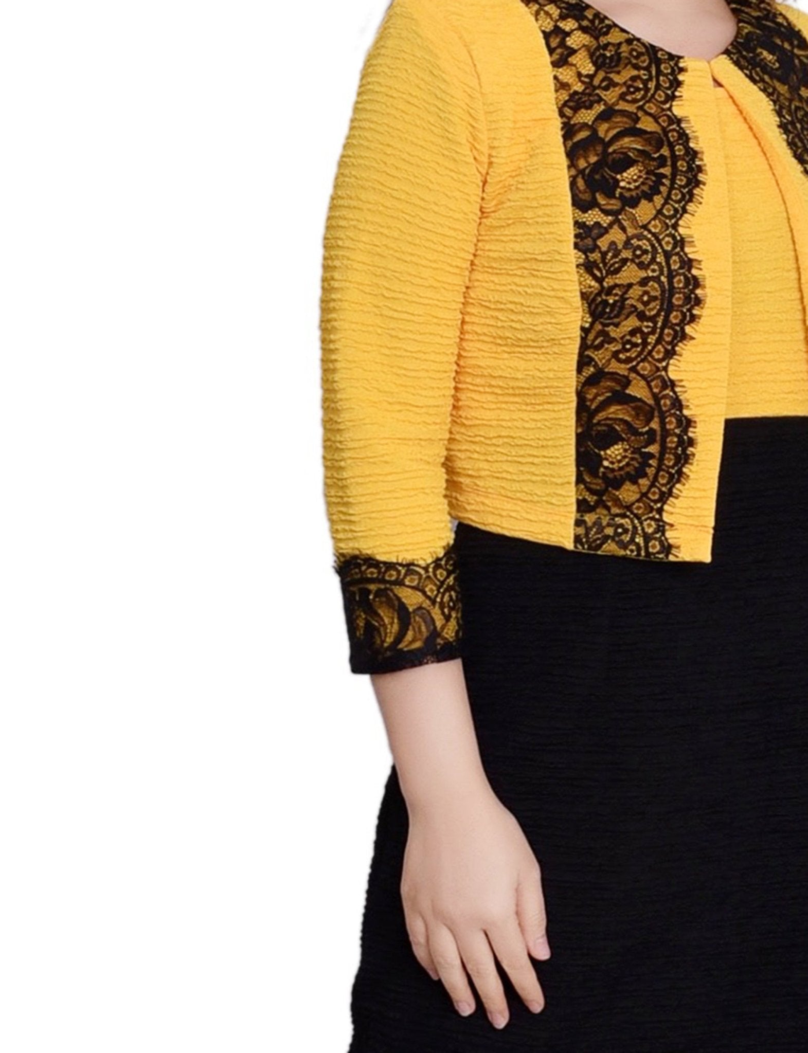 Lemon Black Lace-Detail 2 Piece Textured Knit Dress Set - Petite Dressbarn Lemon Black Lace-Detail 2 Piece Textured Knit Dress Set - Petite Dressbarn