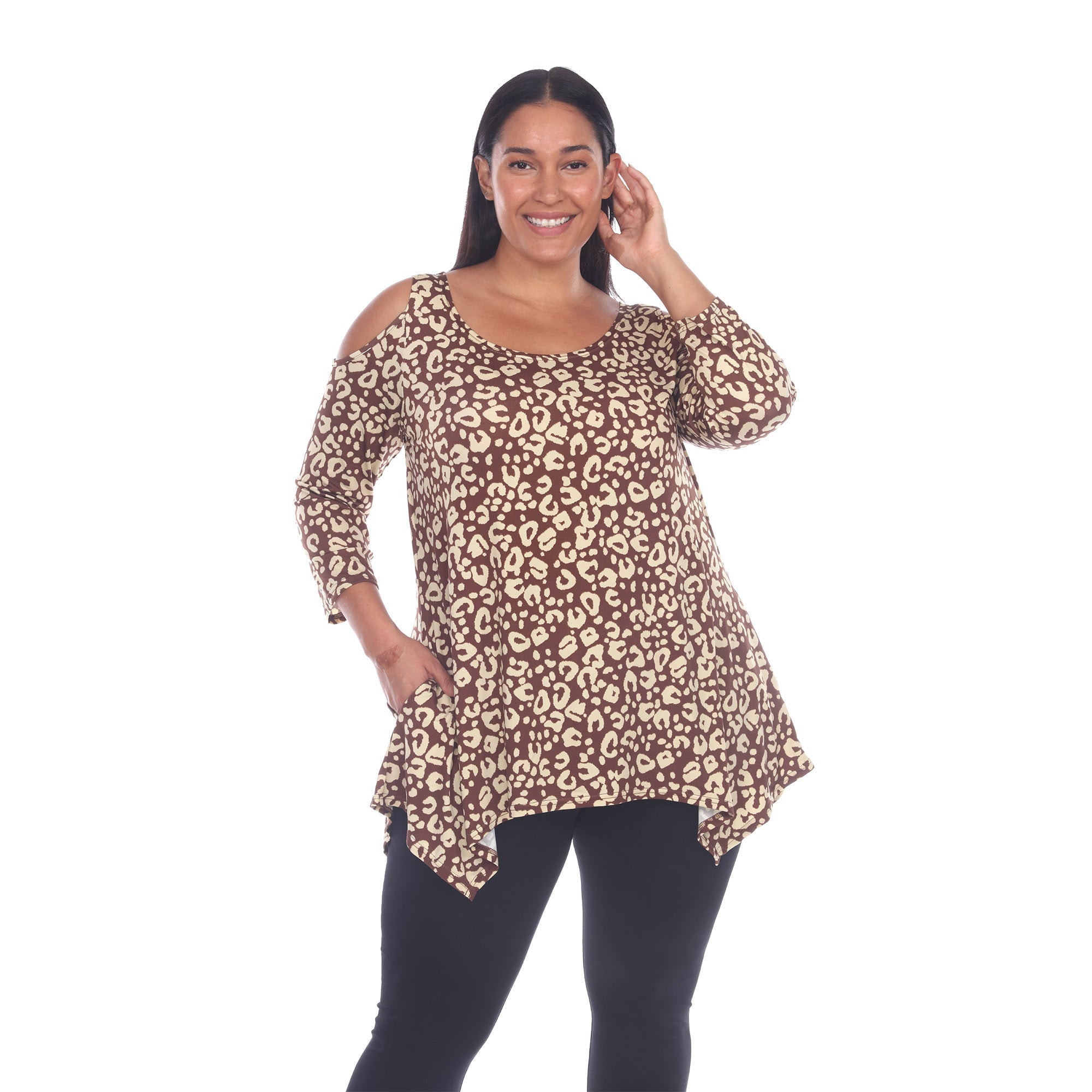 Leopard Cold Shoulder Tunic - Plus - DressbarnShirts & Blouses