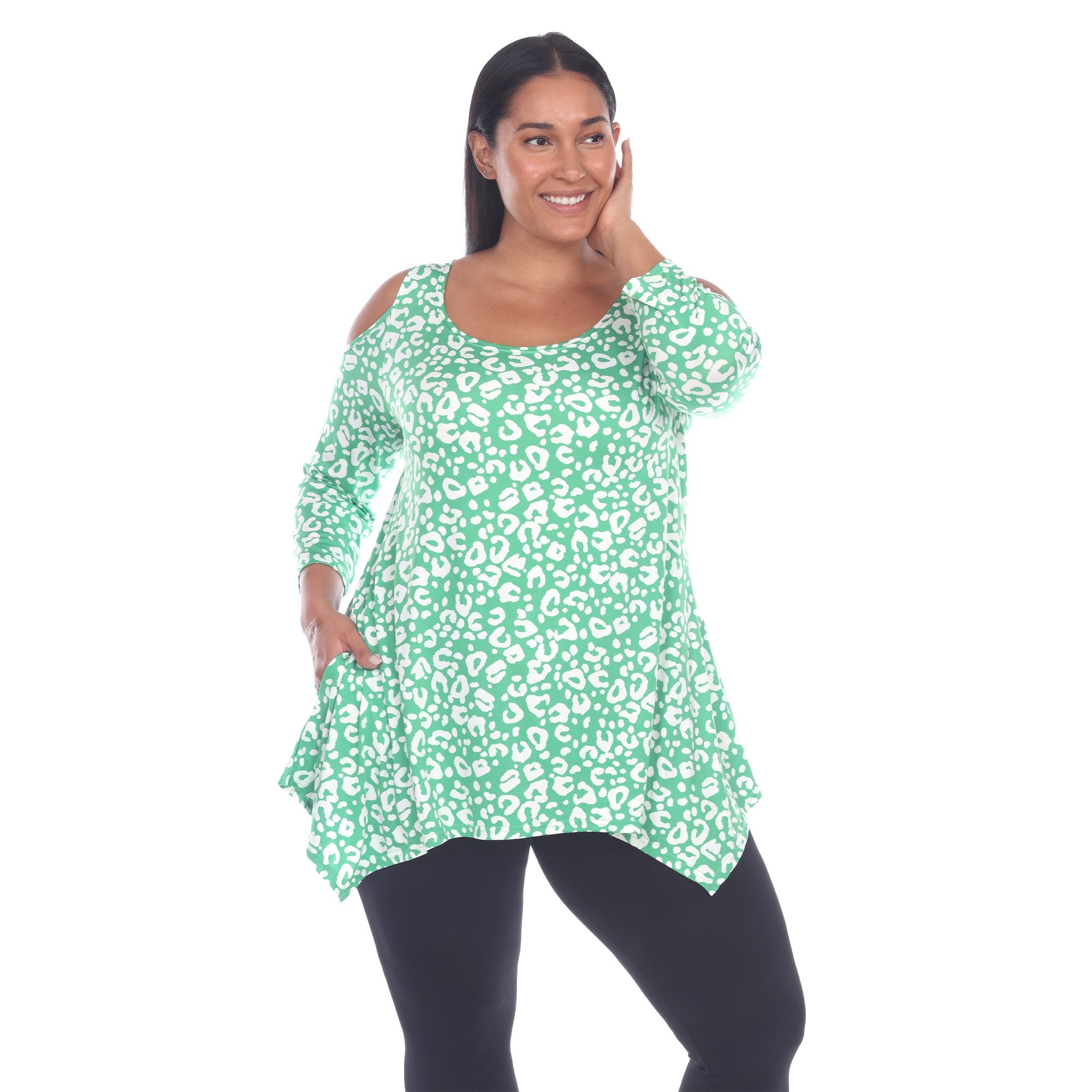 Leopard Cold Shoulder Tunic - Plus - DressbarnShirts & Blouses