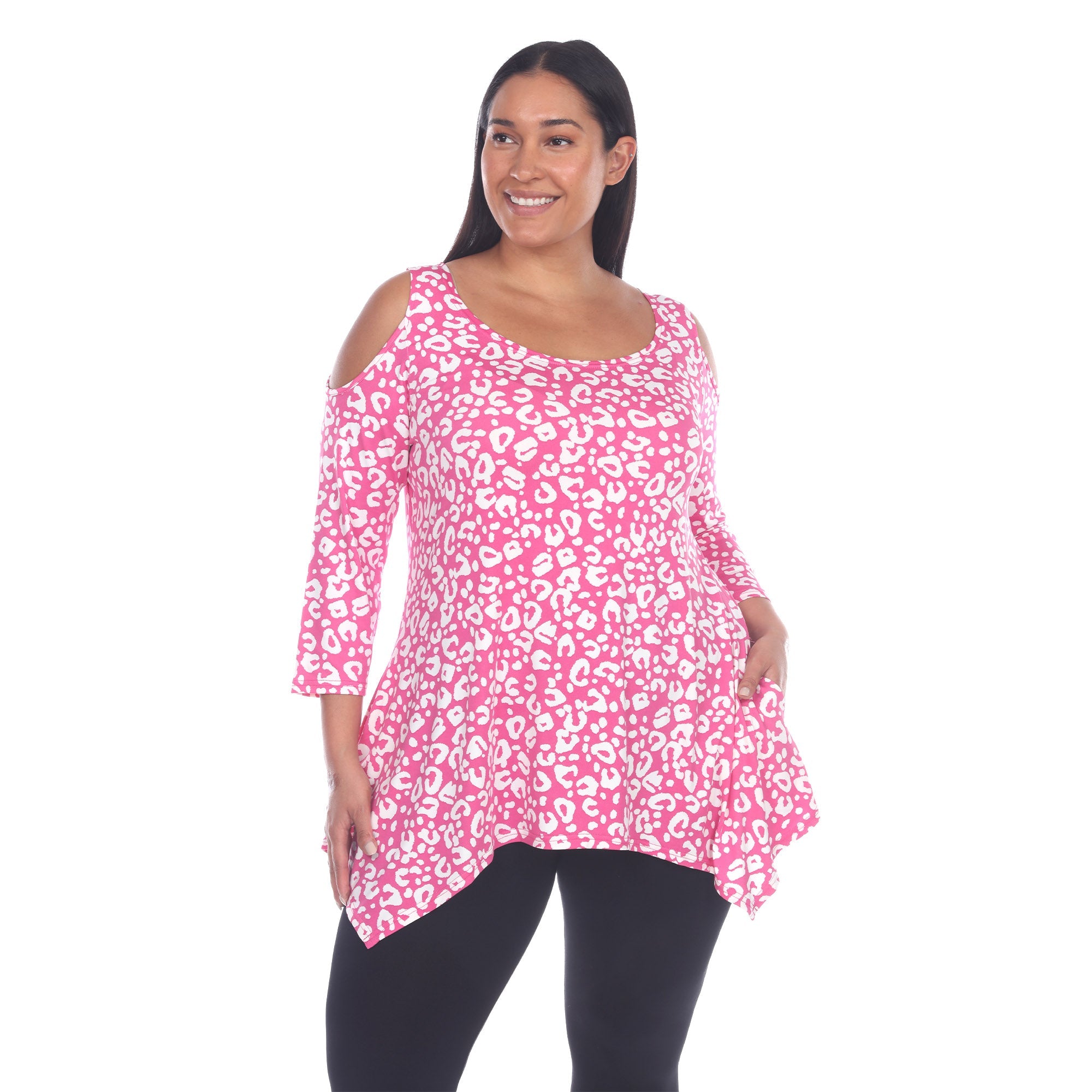 Leopard Cold Shoulder Tunic - Plus - DressbarnShirts & Blouses
