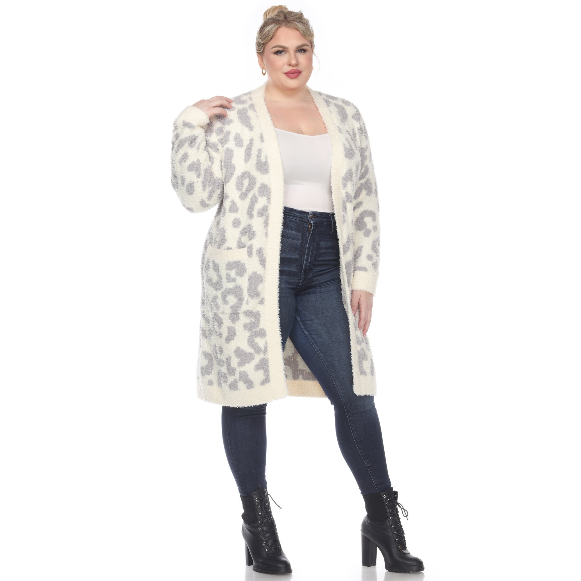 Leopard Print Open Front Sherpa Coat - Plus - DressbarnCoats & Jackets