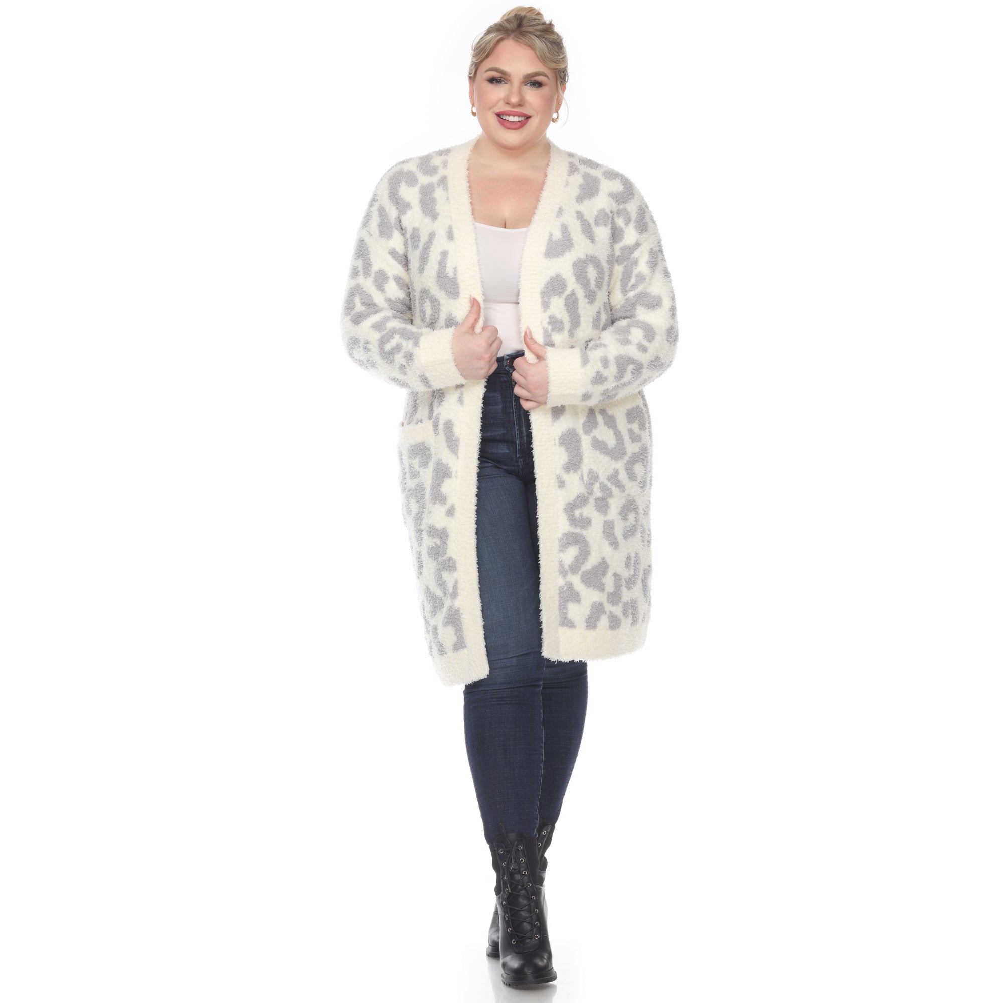 Leopard Print Open Front Sherpa Coat - Plus - DressbarnCoats & Jackets