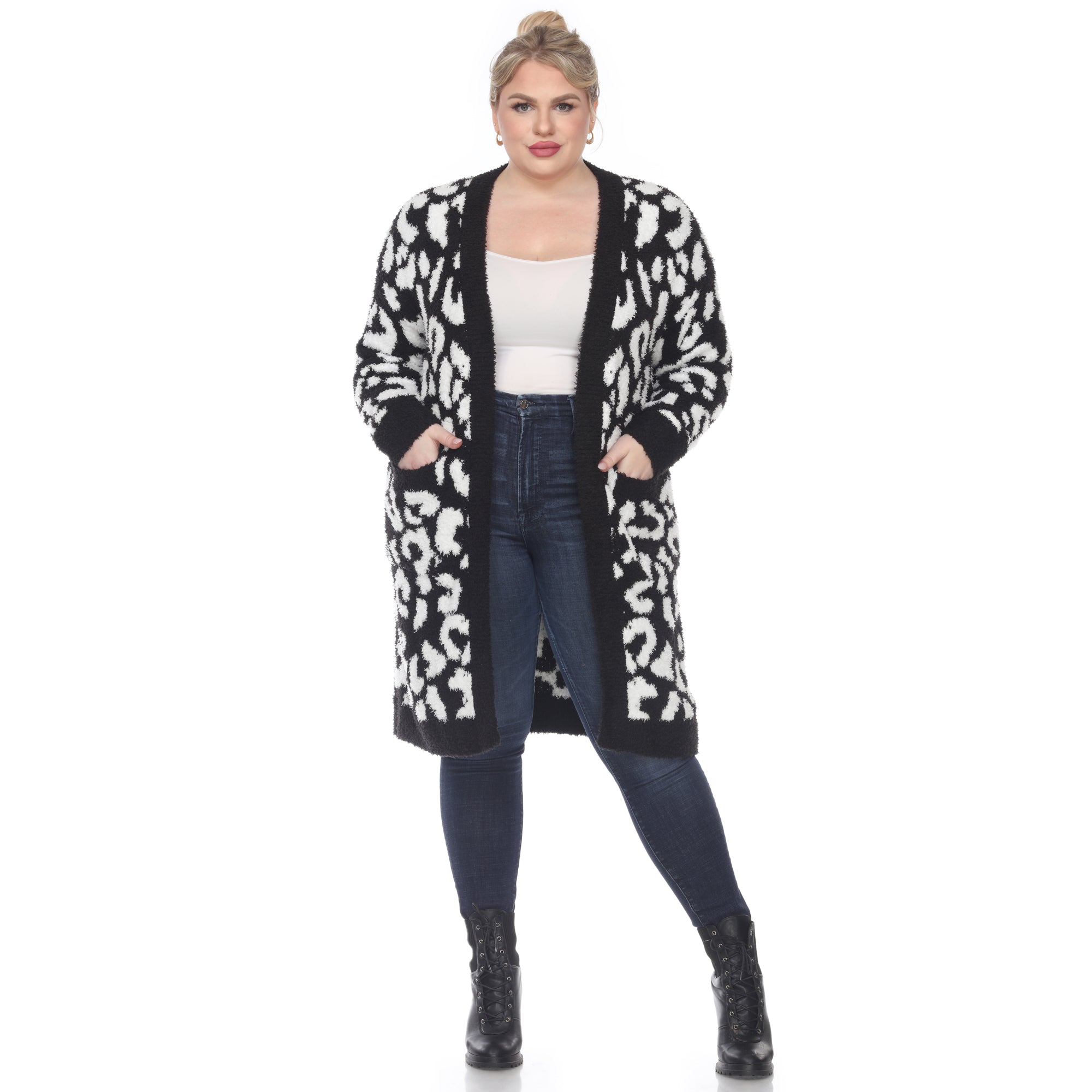 Leopard Print Open Front Sherpa Coat - Plus - DressbarnCoats & Jackets