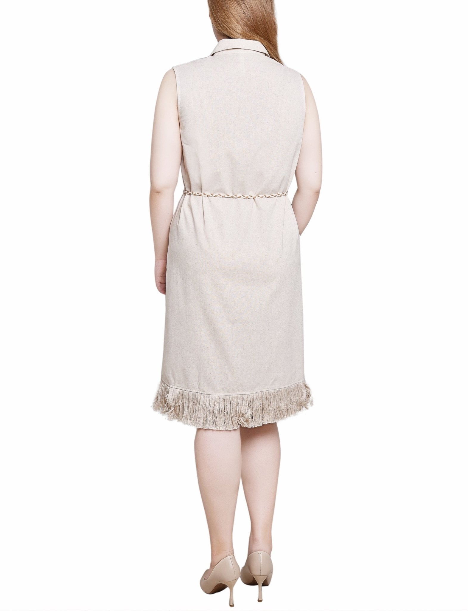 Light Tan Sleeveless Belted Fringed Dress Dressbarn Light Tan Sleeveless Belted Fringed Dress Dressbarn