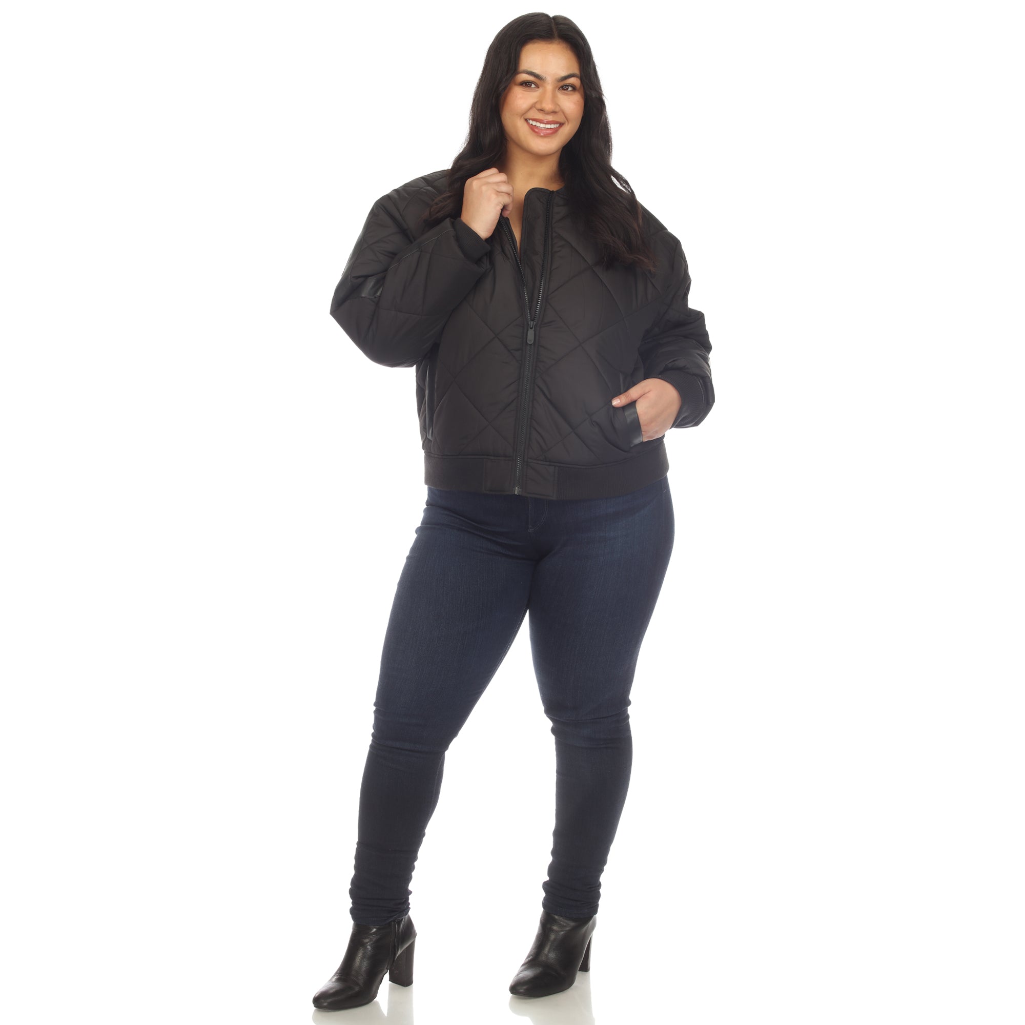 Lightweight Diamond Quilted Puffer Bomber Jacket - Plus - DressbarnCoats & Jackets