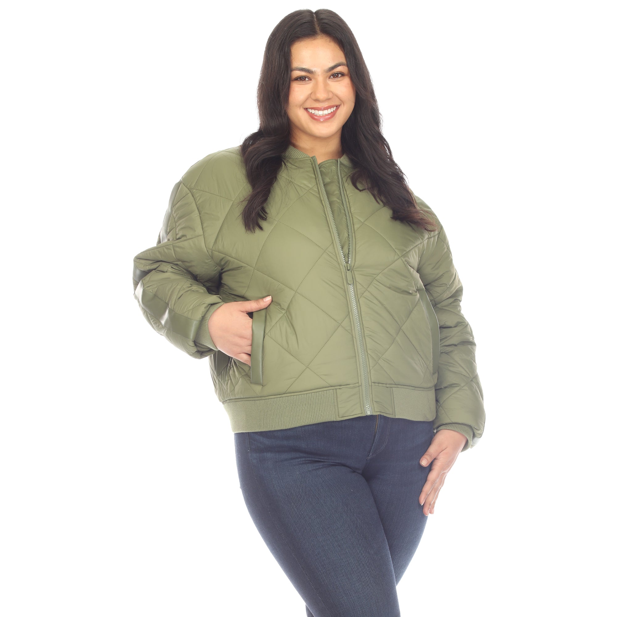 Lightweight Diamond Quilted Puffer Bomber Jacket - Plus - DressbarnCoats & Jackets