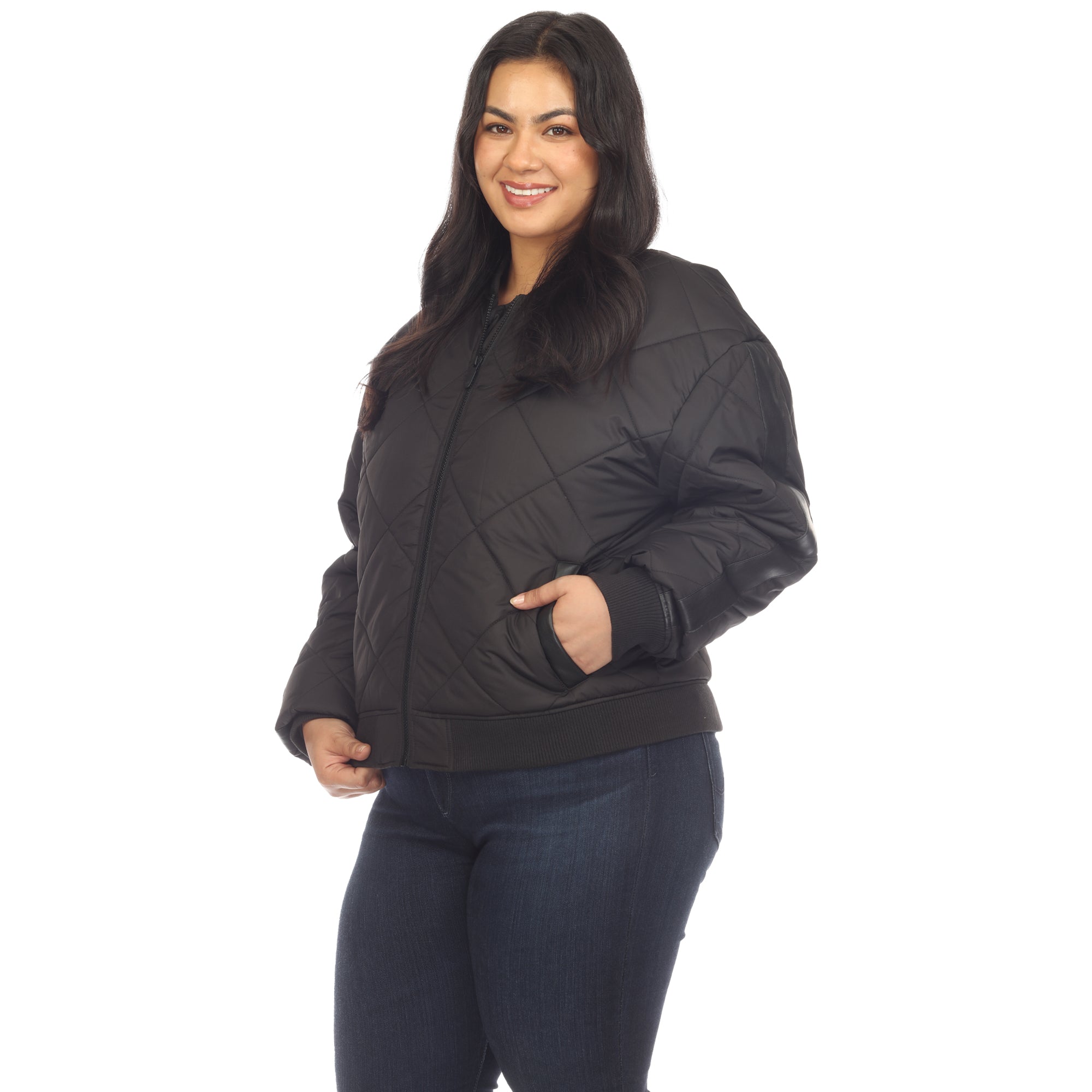 Lightweight Diamond Quilted Puffer Bomber Jacket - Plus - DressbarnCoats & Jackets