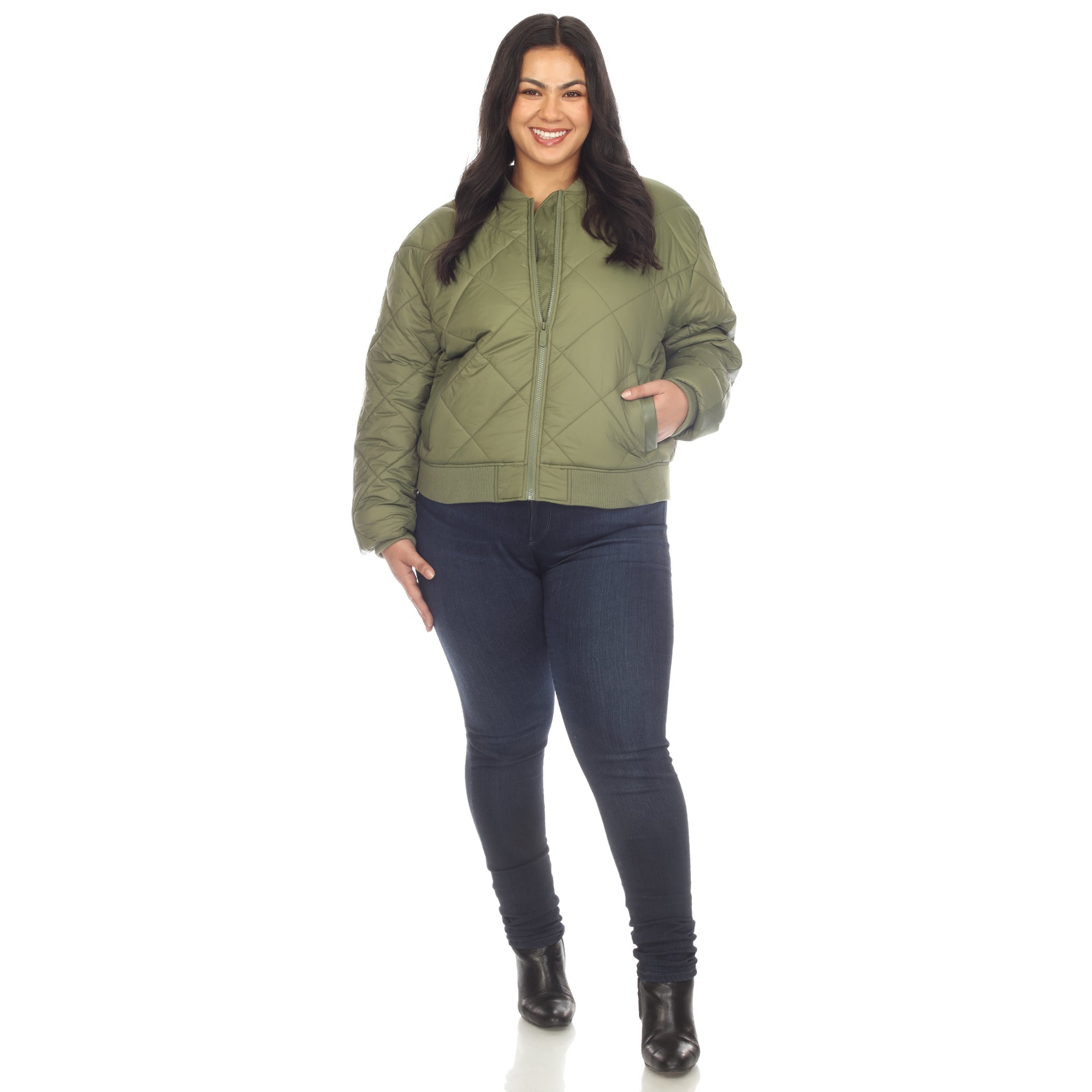 Lightweight Diamond Quilted Puffer Bomber Jacket - Plus - DressbarnCoats & Jackets