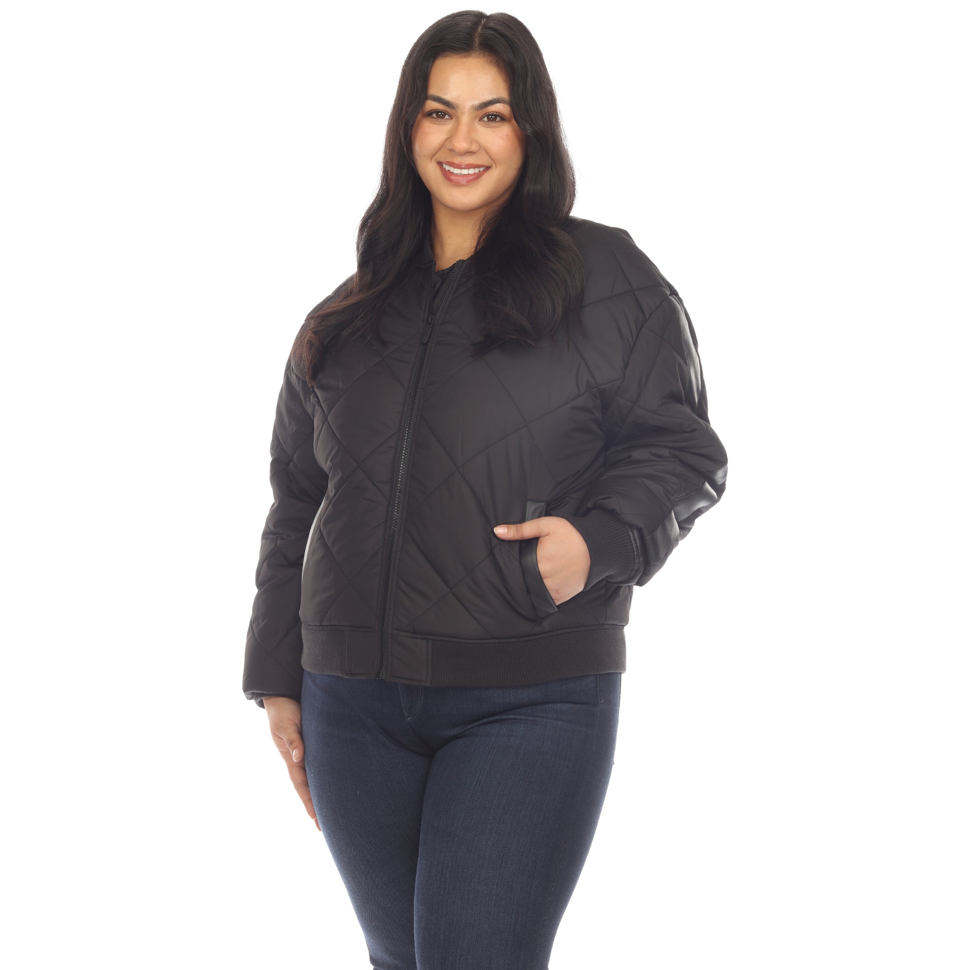 Lightweight Diamond Quilted Puffer Bomber Jacket - Plus - DressbarnCoats & Jackets