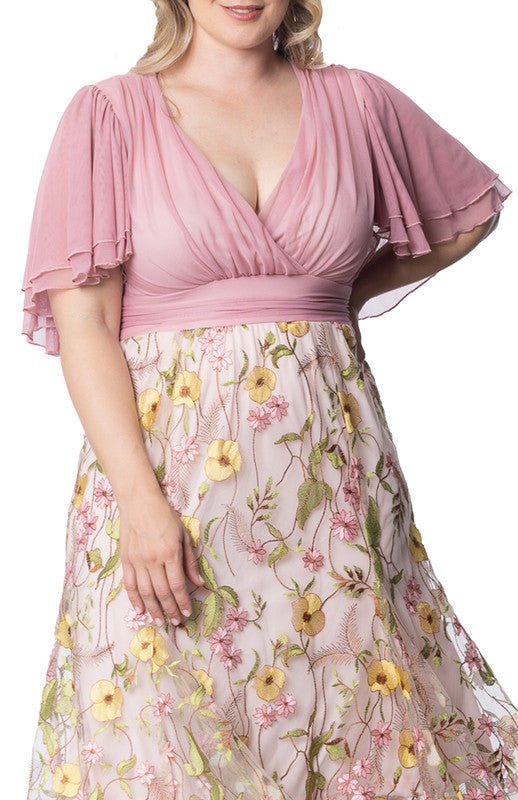 Lillian Embroidered Cocktail Dress - Plus Bordeaux Blooms / 1X Lillian Embroidered Cocktail Dress - Plus Bordeaux Blooms / 1X
