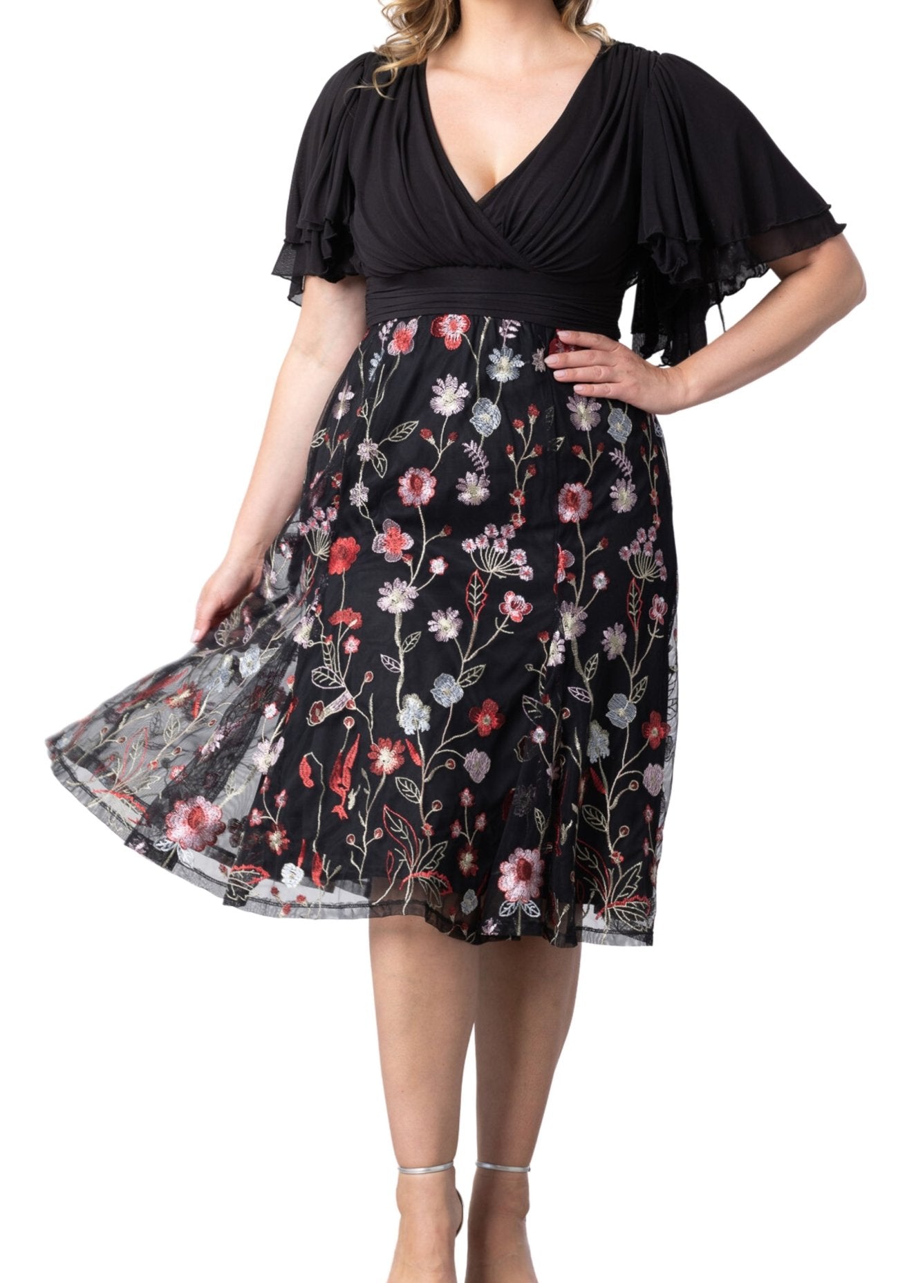 Lillian Embroidered Cocktail Dress - Plus Bordeaux Blooms / 1X Lillian Embroidered Cocktail Dress - Plus Bordeaux Blooms / 1X