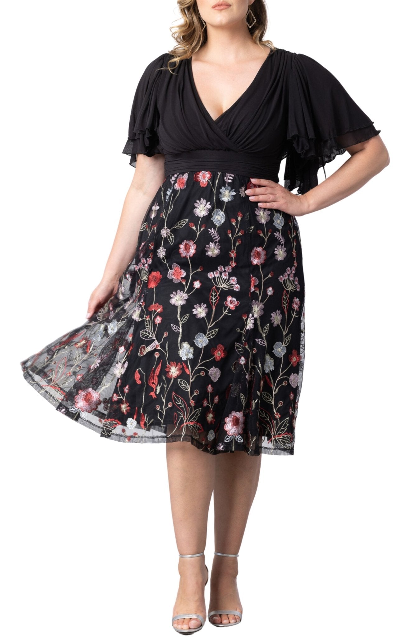 Lillian Embroidered Cocktail Dress - Plus Bordeaux Blooms / 1X Lillian Embroidered Cocktail Dress - Plus Bordeaux Blooms / 1X