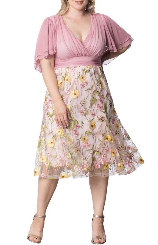 Lillian Embroidered Cocktail Dress - Plus Bordeaux Blooms / 1X Lillian Embroidered Cocktail Dress - Plus Bordeaux Blooms / 1X