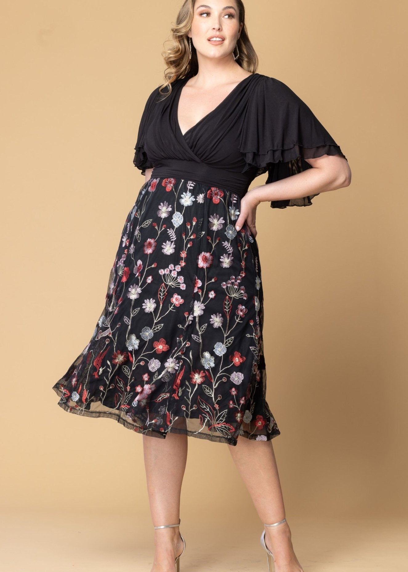 Lillian Embroidered Cocktail Dress - Plus Bordeaux Blooms / 1X Lillian Embroidered Cocktail Dress - Plus Bordeaux Blooms / 1X