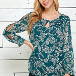 Long Sleeve Cold Shoulder Keyhole Neck Blouse - DressbarnBlouses