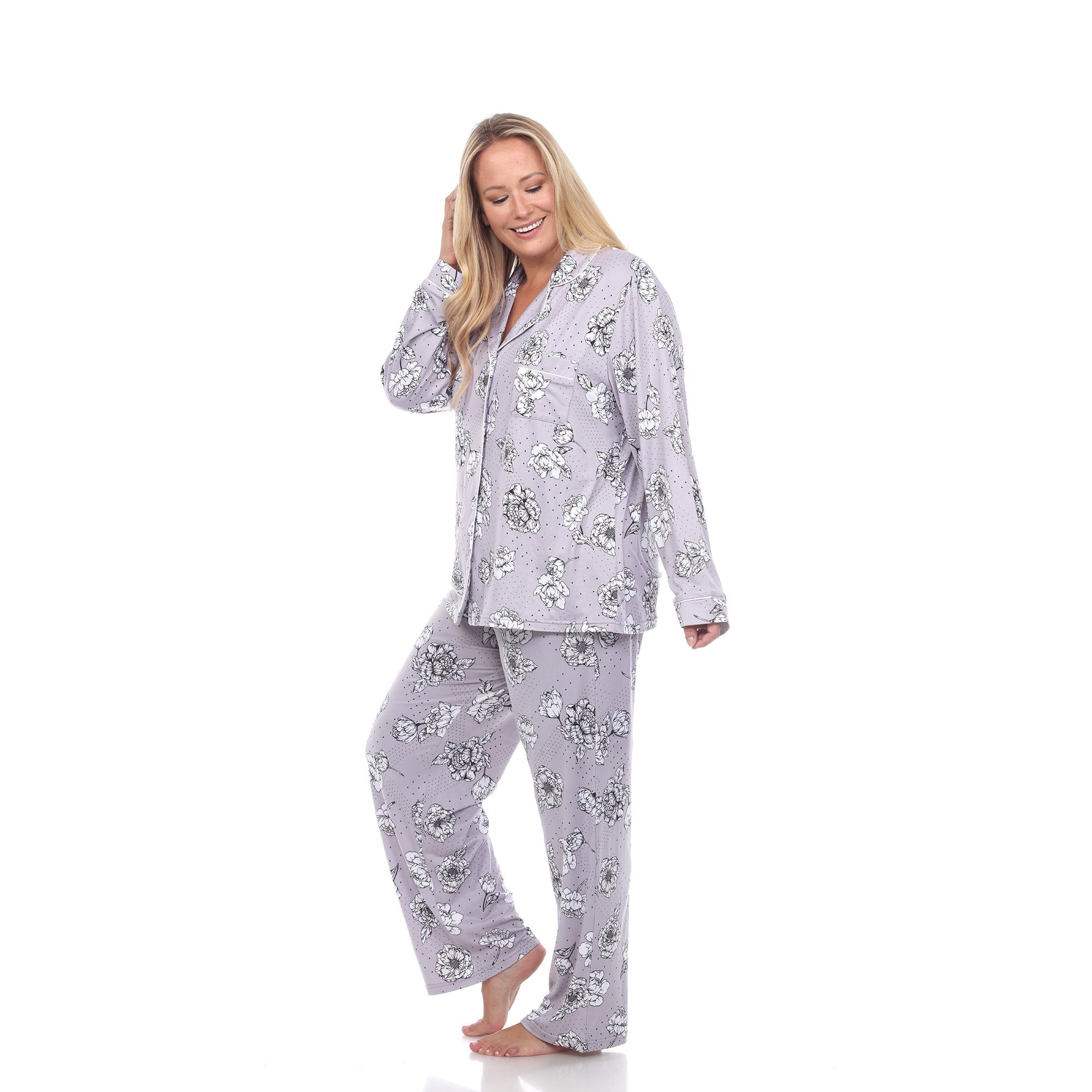 Long Sleeve Floral Pajama Set - Plus - DressbarnLounge Sets