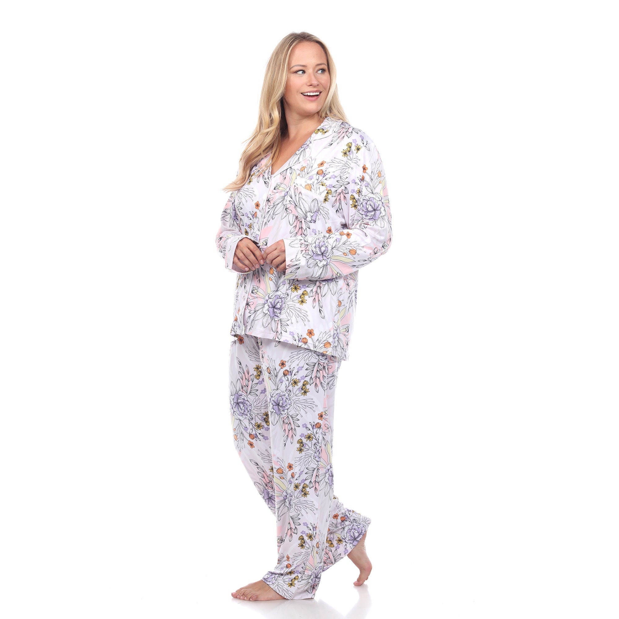 Long Sleeve Floral Pajama Set - Plus - DressbarnLounge Sets